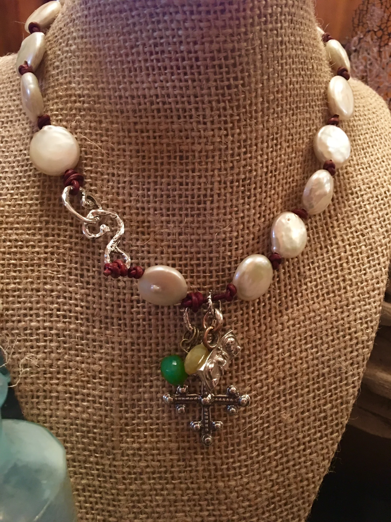 Coin Pearl & Silver Cross