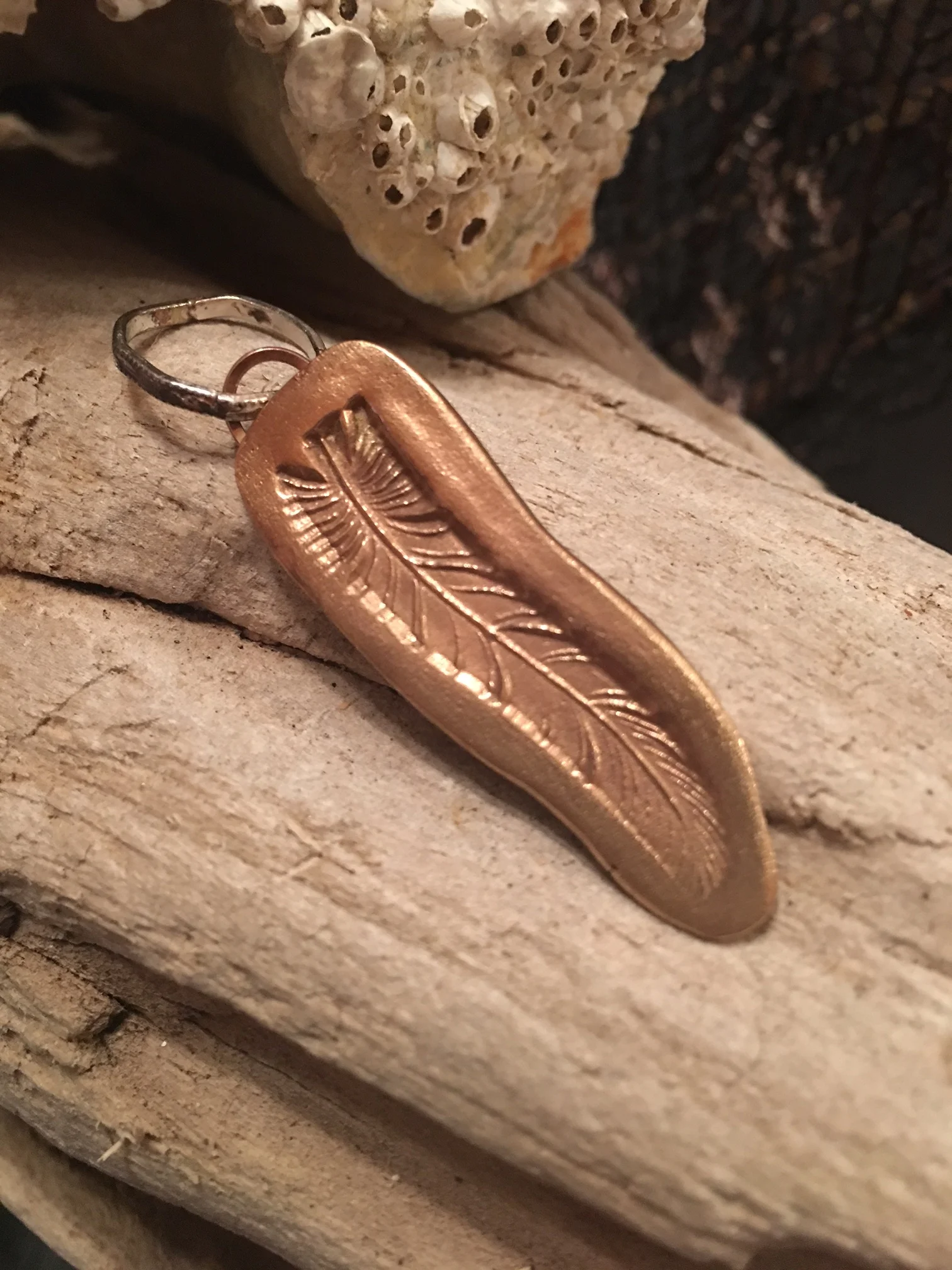 Hand-Stamped Feather Pendant