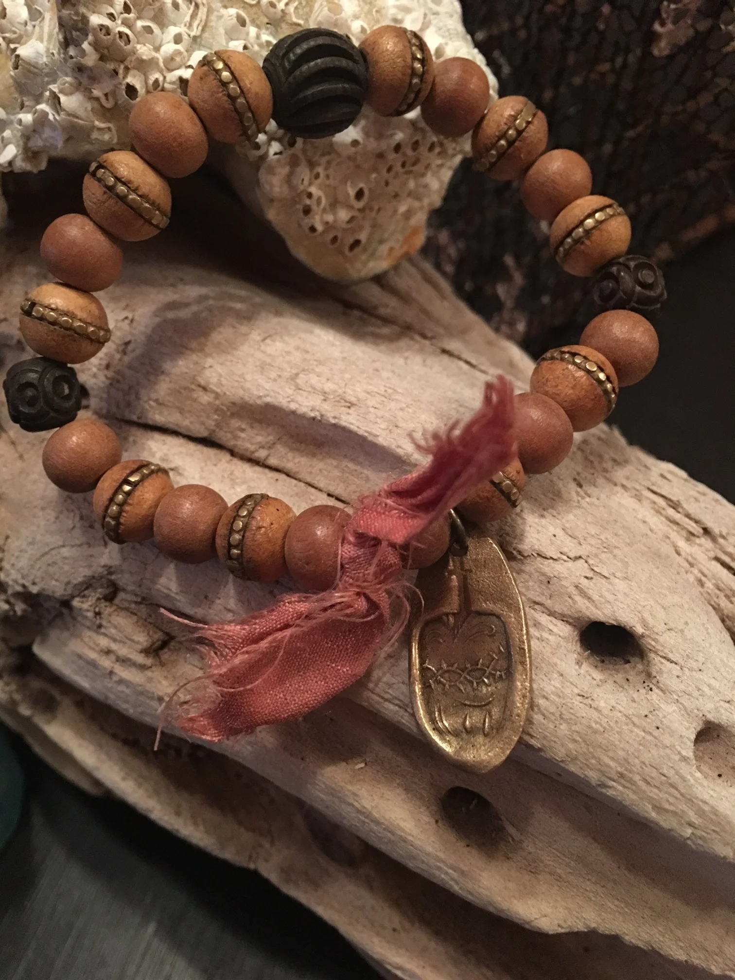 Sandalwood & French Rosary Beads with Sacred Heart