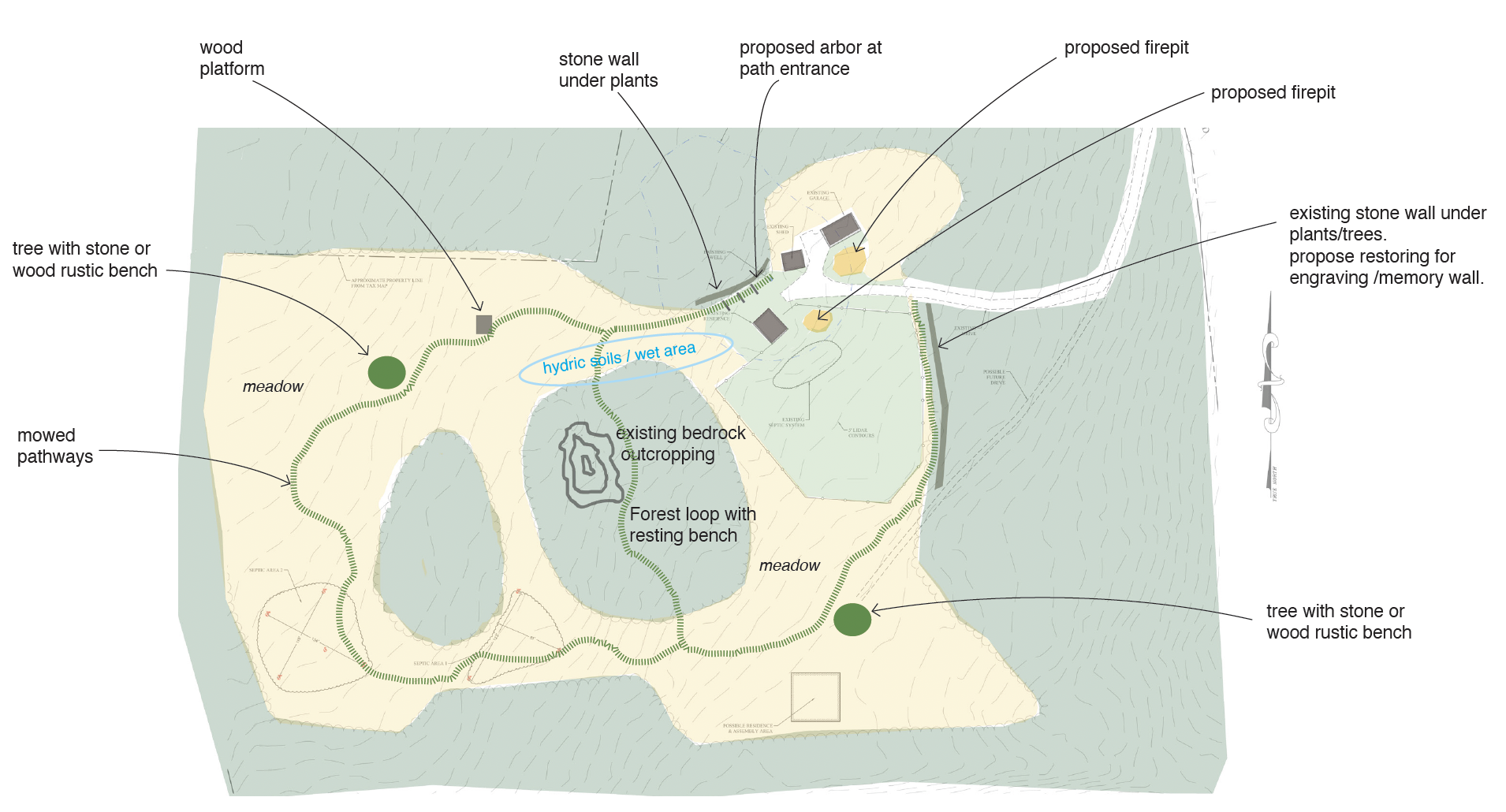  Memorial meadow path, arbor and white garden 