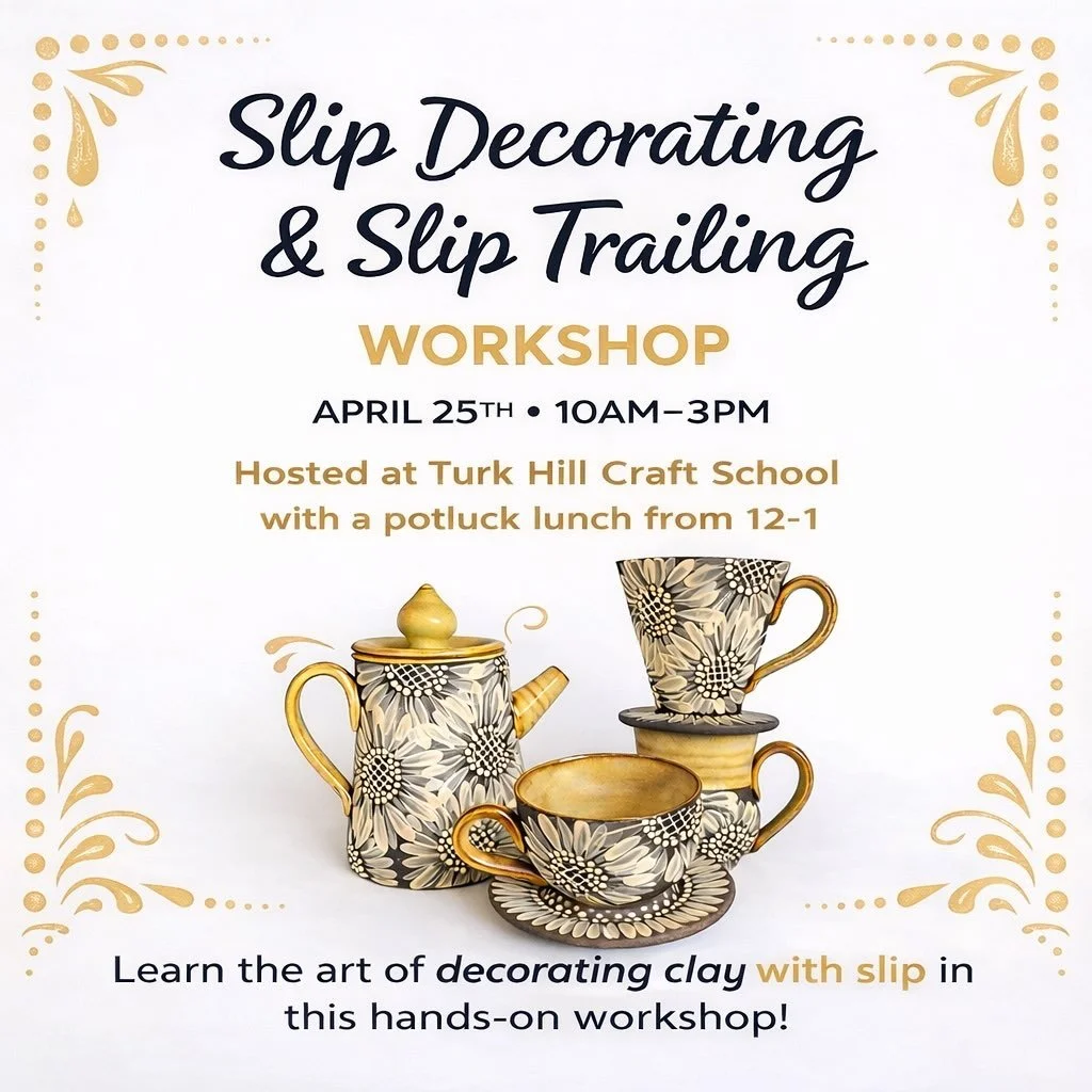 Spend the day with me learning slip decoration ✨

In the morning, I&rsquo;ll be demonstrating slip trailing and surface techniques on bone dry pots, sharing the processes I use in my own work.

We&rsquo;ll pause for a potluck lunch from 12&ndash;1 (b