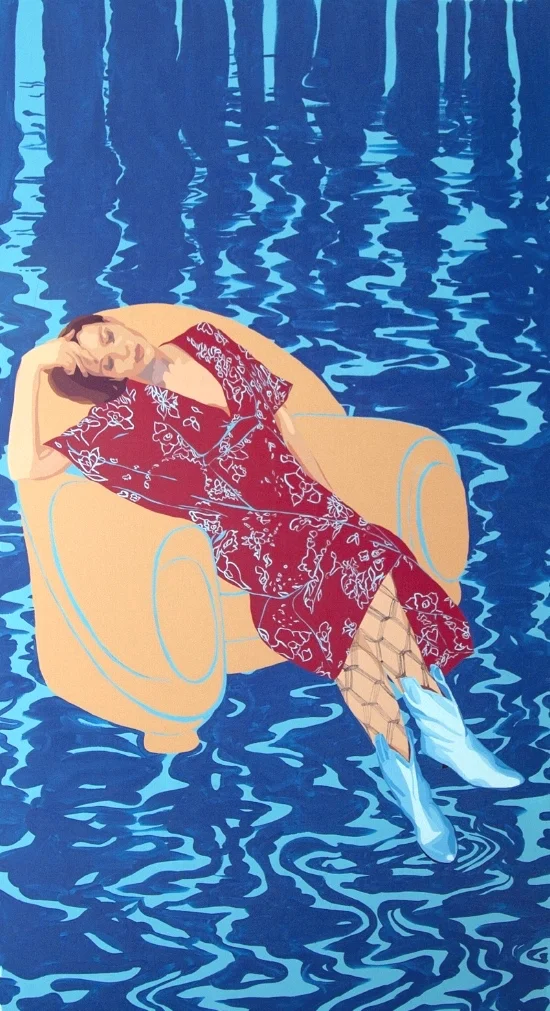 Water Embracing Her Ebbs and Flows (Twin Bed), 2016 Acrylic on canvas, 74 in. x 40 in.