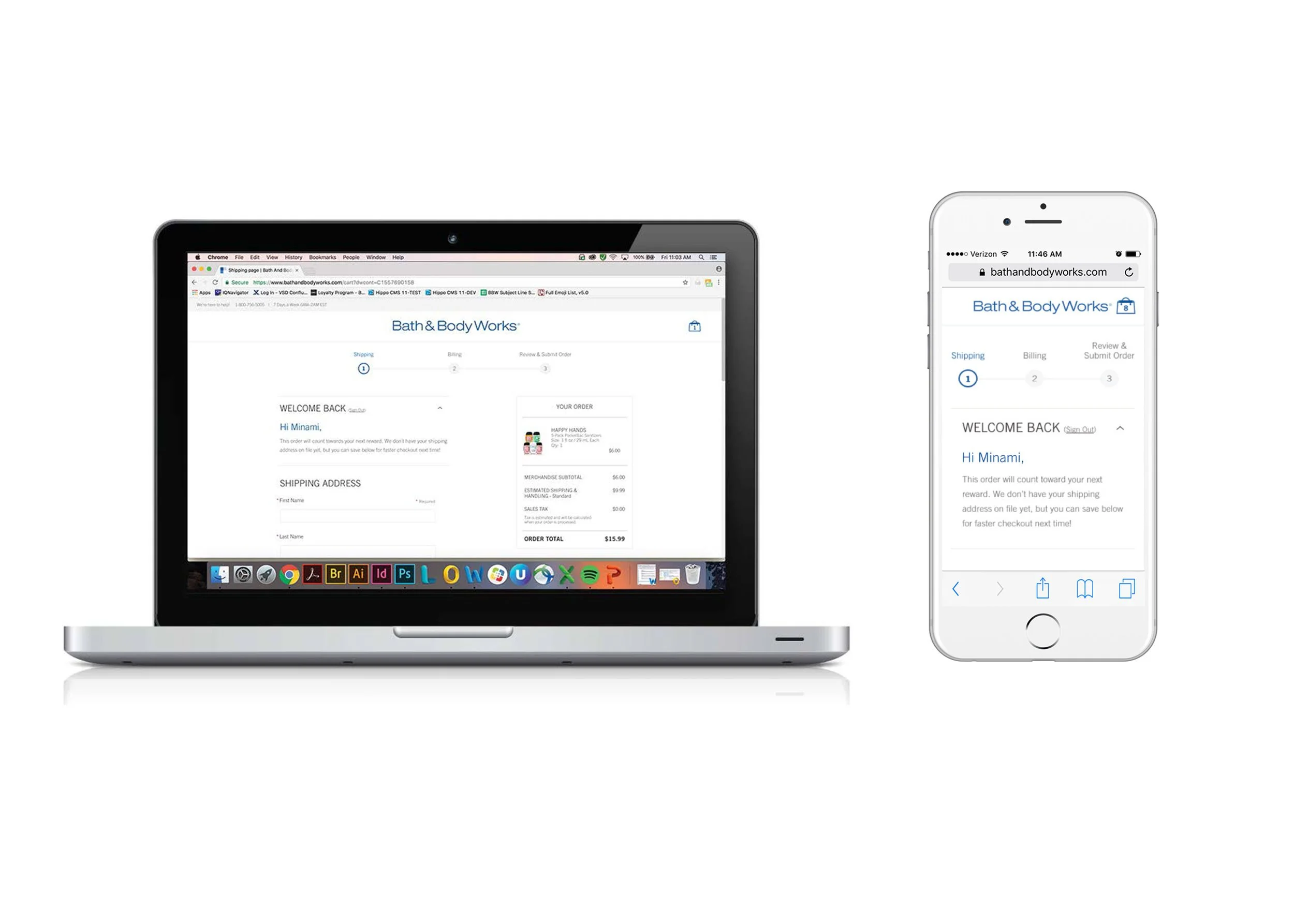 Profile/account info, checkout, & shopping cart experience for BathandBodyWorks.com’s Canadian mobile and desktop platforms. 2017-2018.