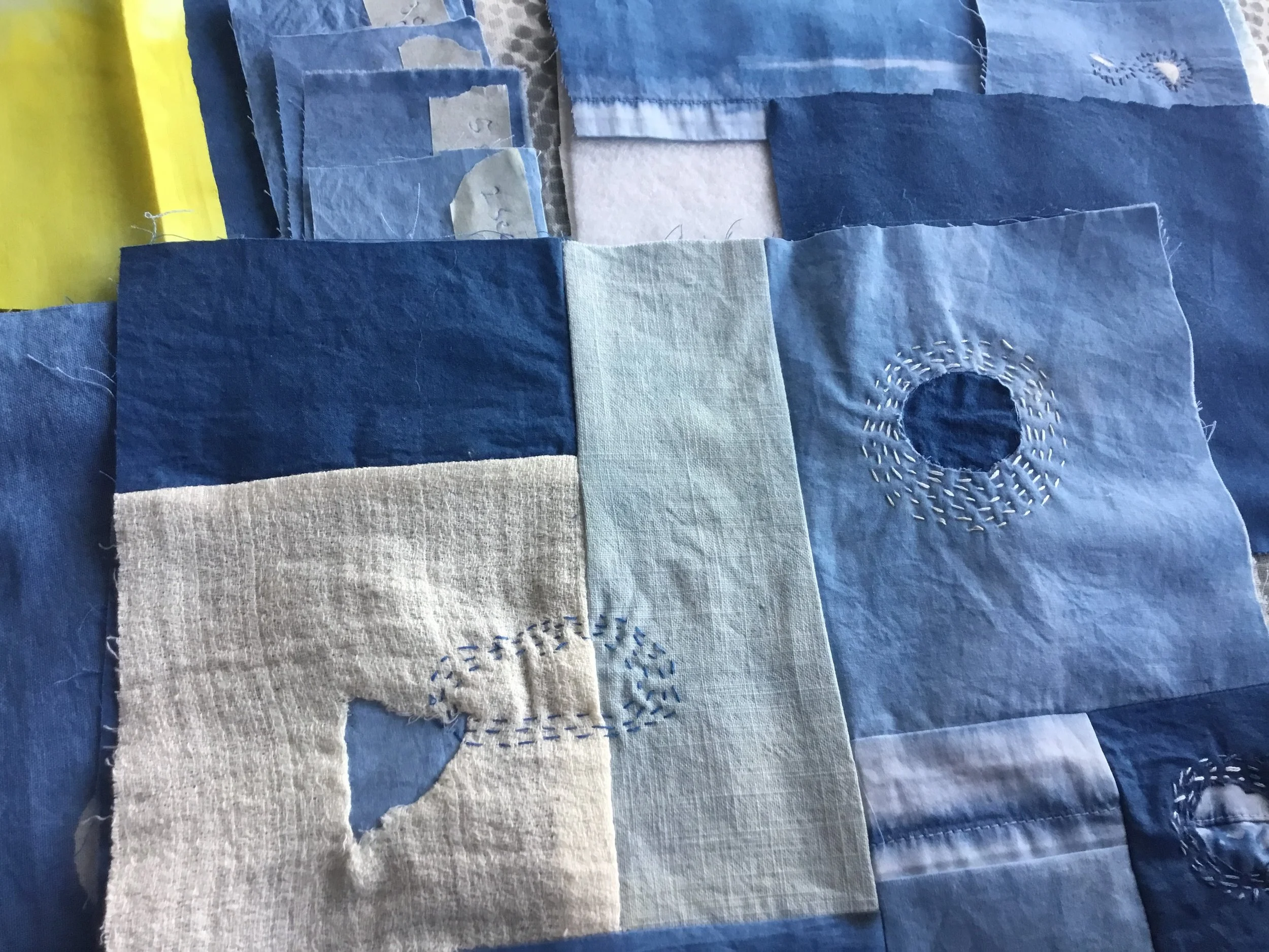 Indigo dye cotton and linen with Boro stitching, 2018