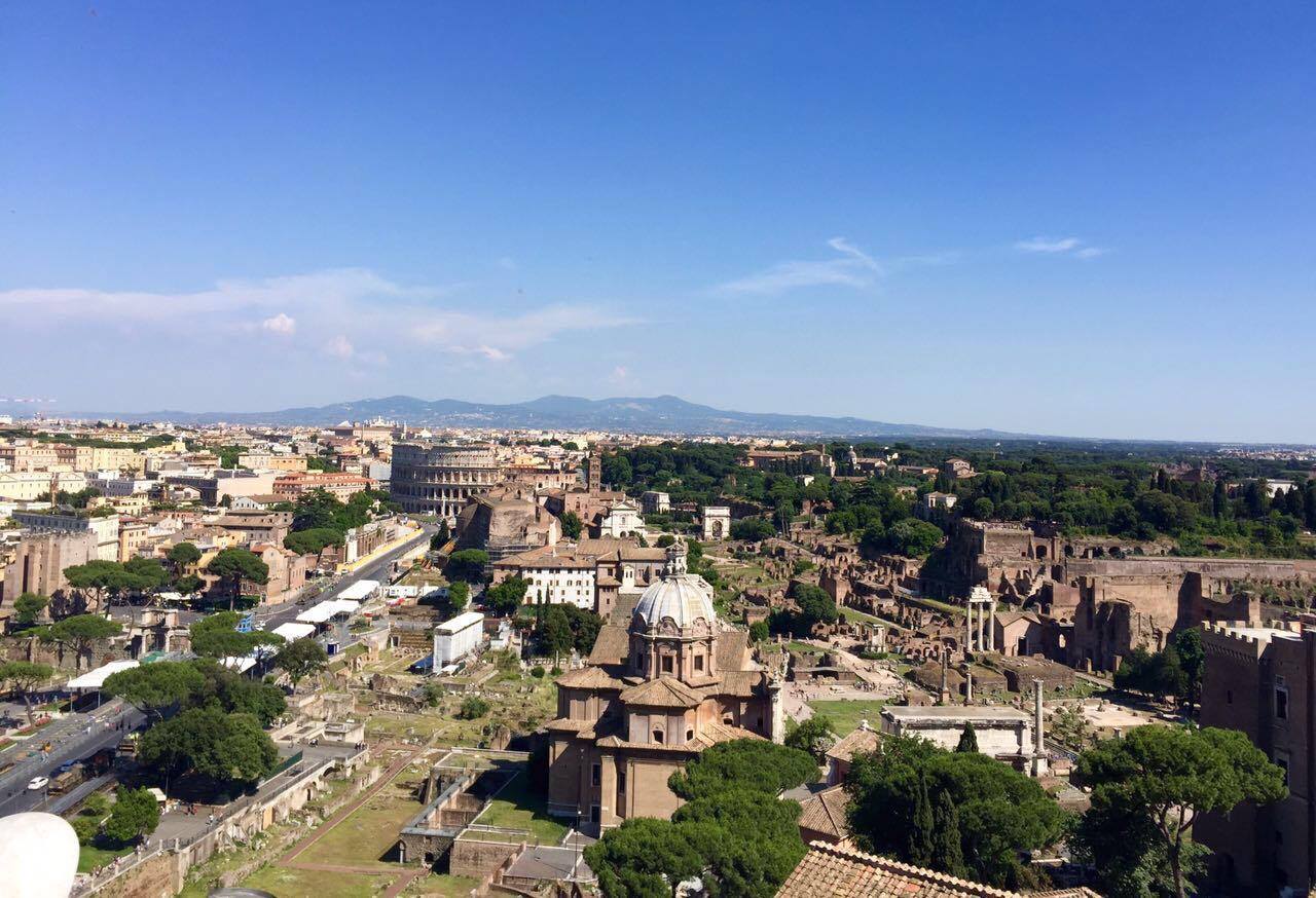  For a fee, visitors can take an elevator to the very top of the monument for views of the city and nearby  Roman Forum  (pictured here).&nbsp; 