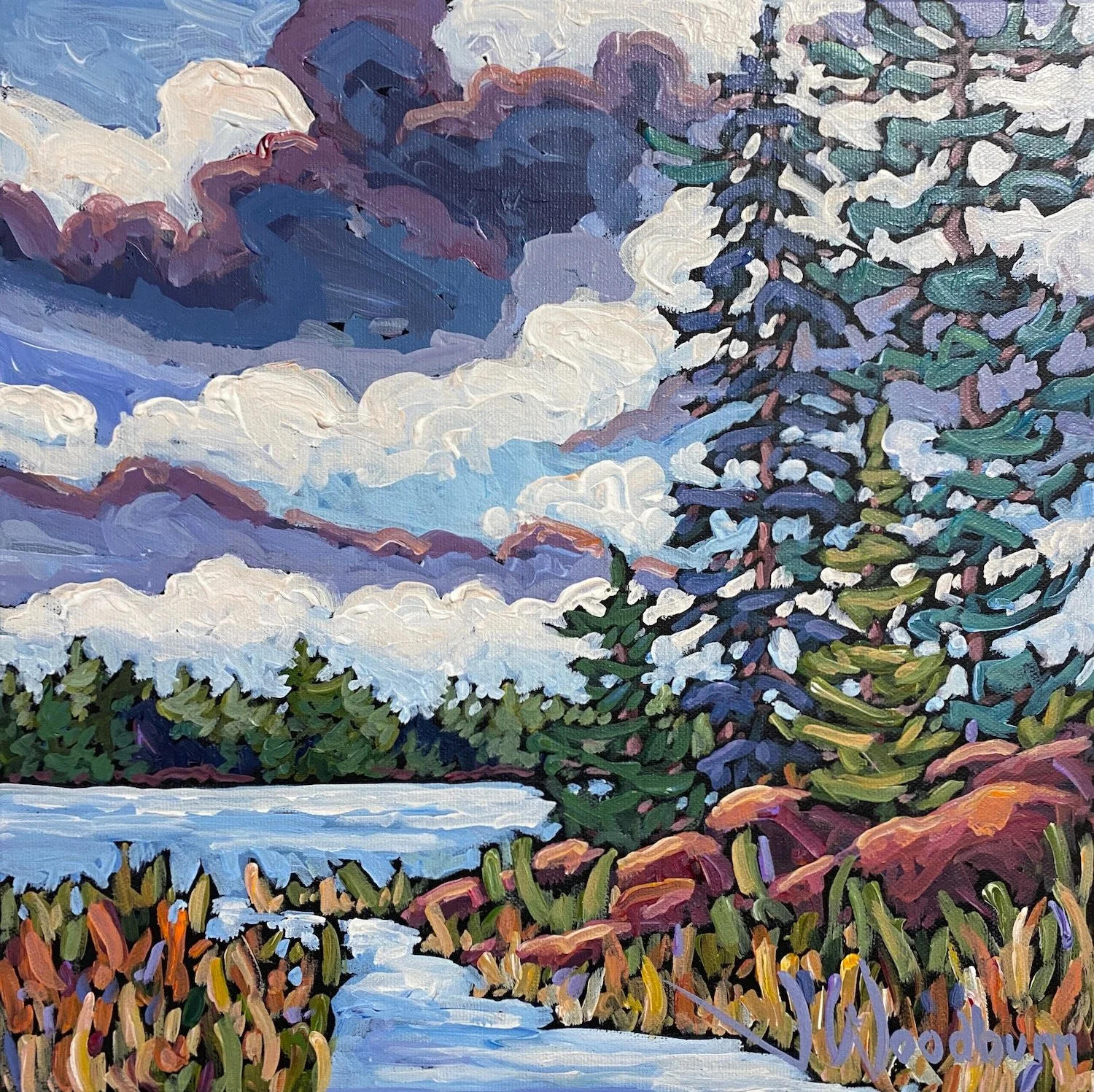 Between Wind and Wood 12"x12" Acrylic on Canvas, Double Door Gallery $325