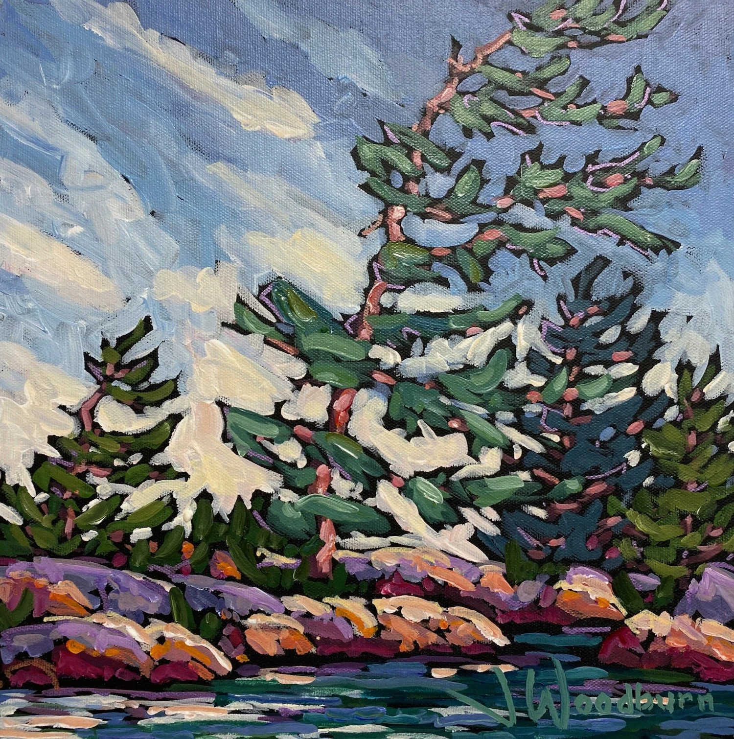 Windswept Shore Study 12"x12" Acrylic on Canvas, Autumn Art Sale at McMichael Gallery $325