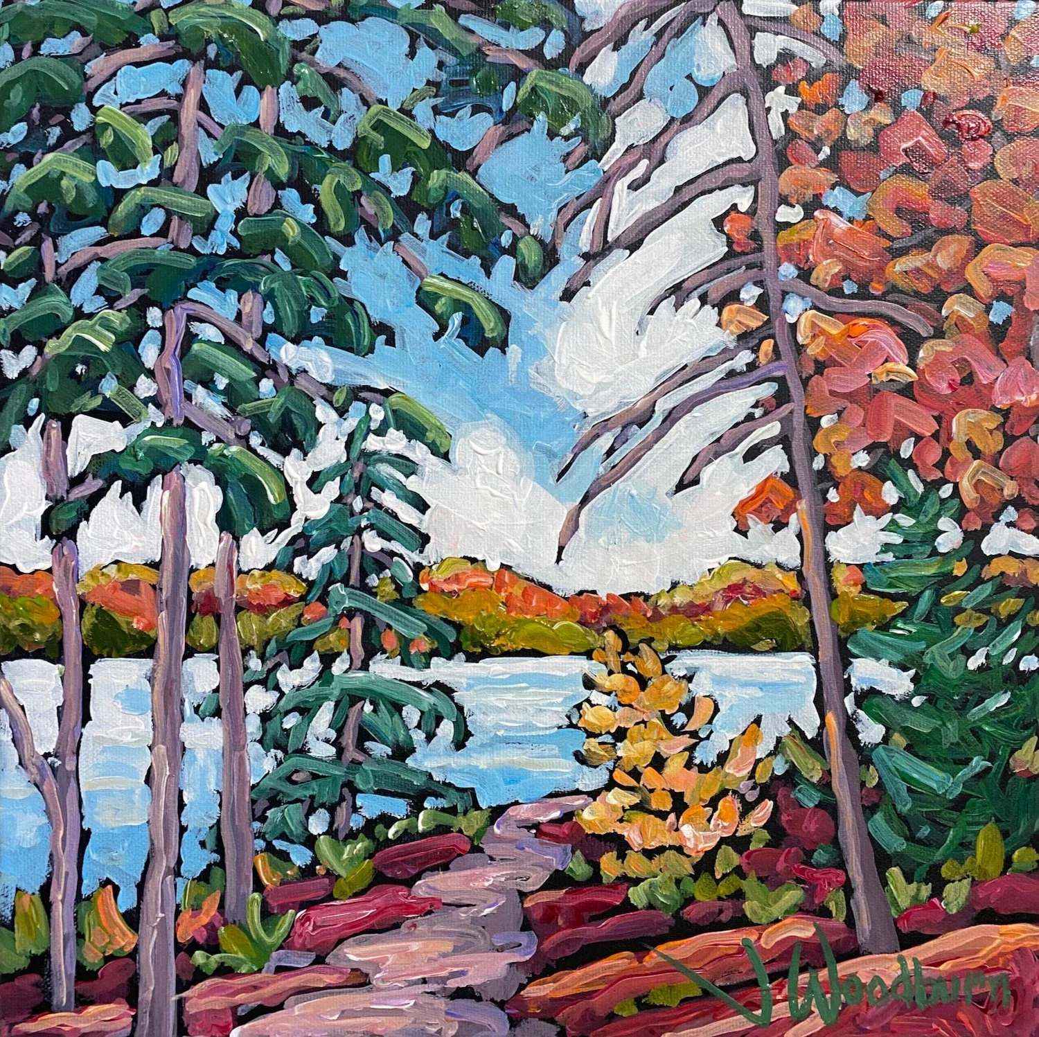 Beyond the Trees 12"x12" Acrylic on Canvas, Double Door Gallery $325