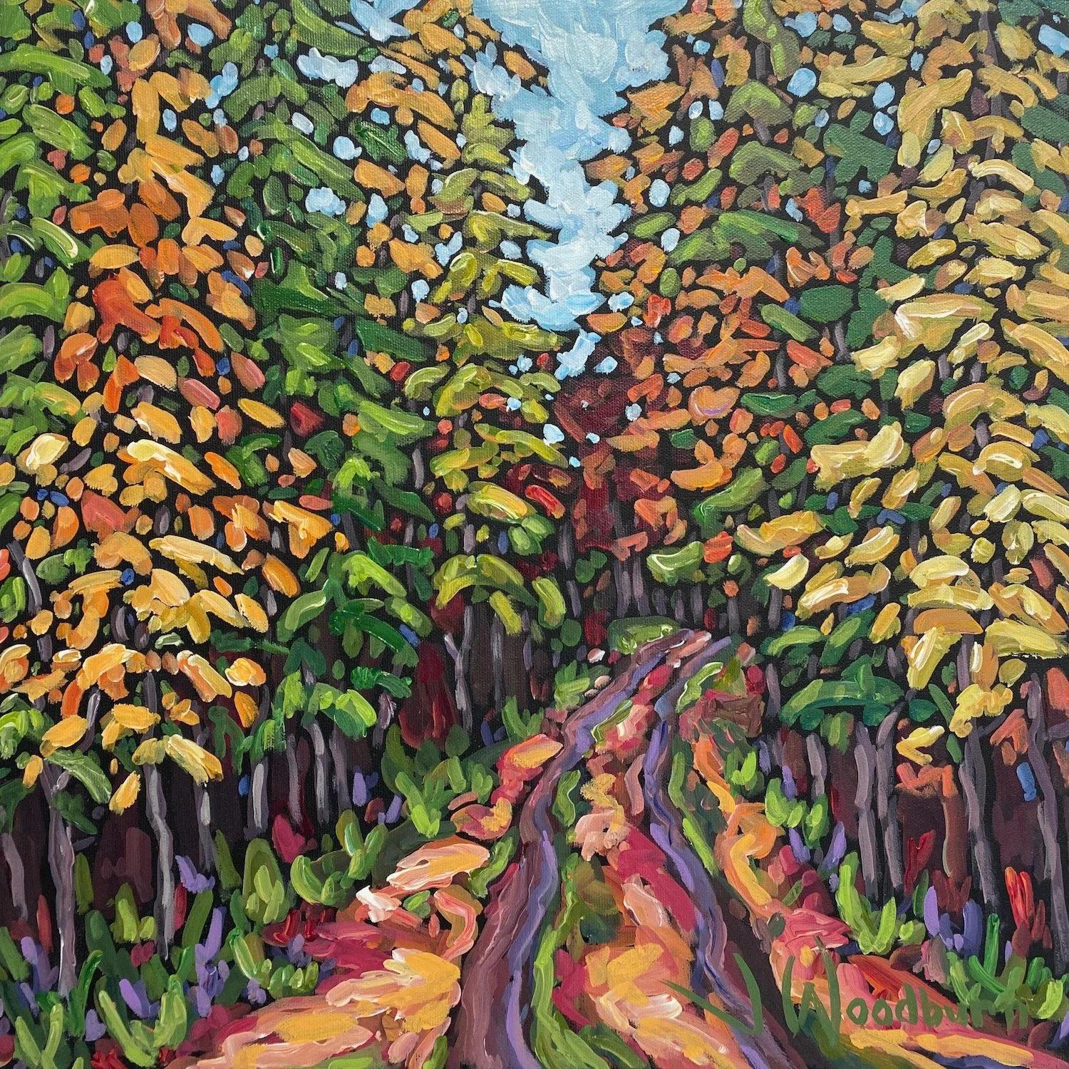 Path to Autumn 16"x16" Acrylic on Canvas, Autumn Art Sale at McMichael Gallery $450