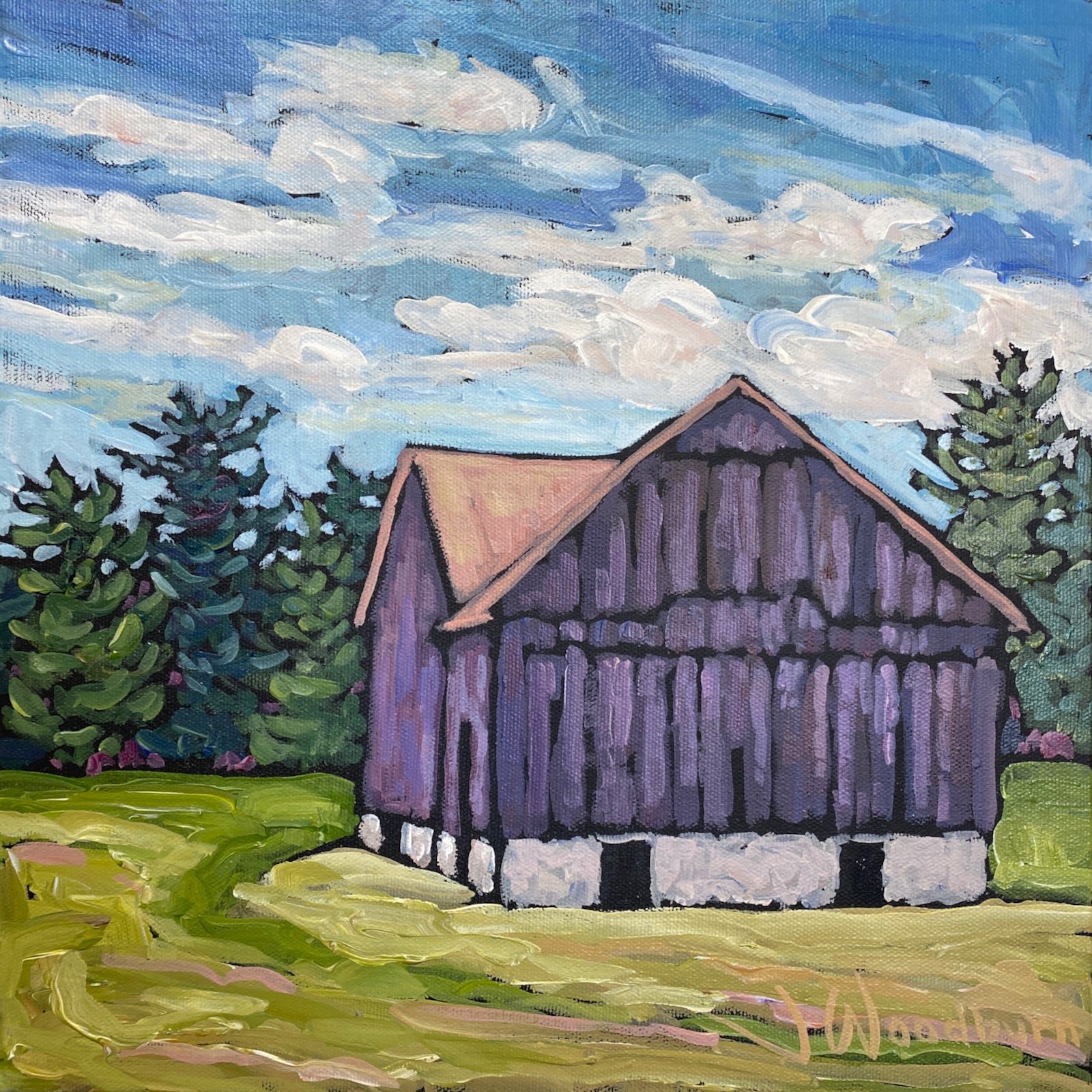 Dark Barn 12"x12" Acrylic on Canvas, County Creative Gallery $325