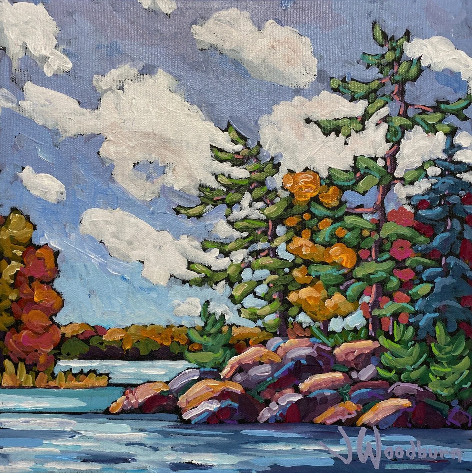 Tapestry 12"x12" Acrylic on Canvas, Autumn Art Sale at McMichael Gallery $325