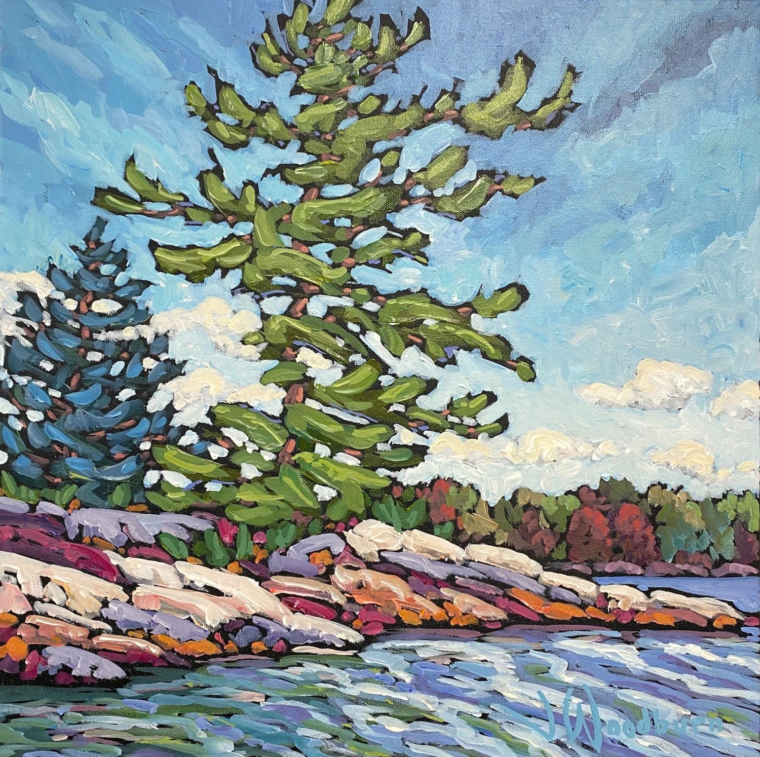 Bright September Shore 16"x16" Acrylic on Canvas, Ojibway Club Art Show $475