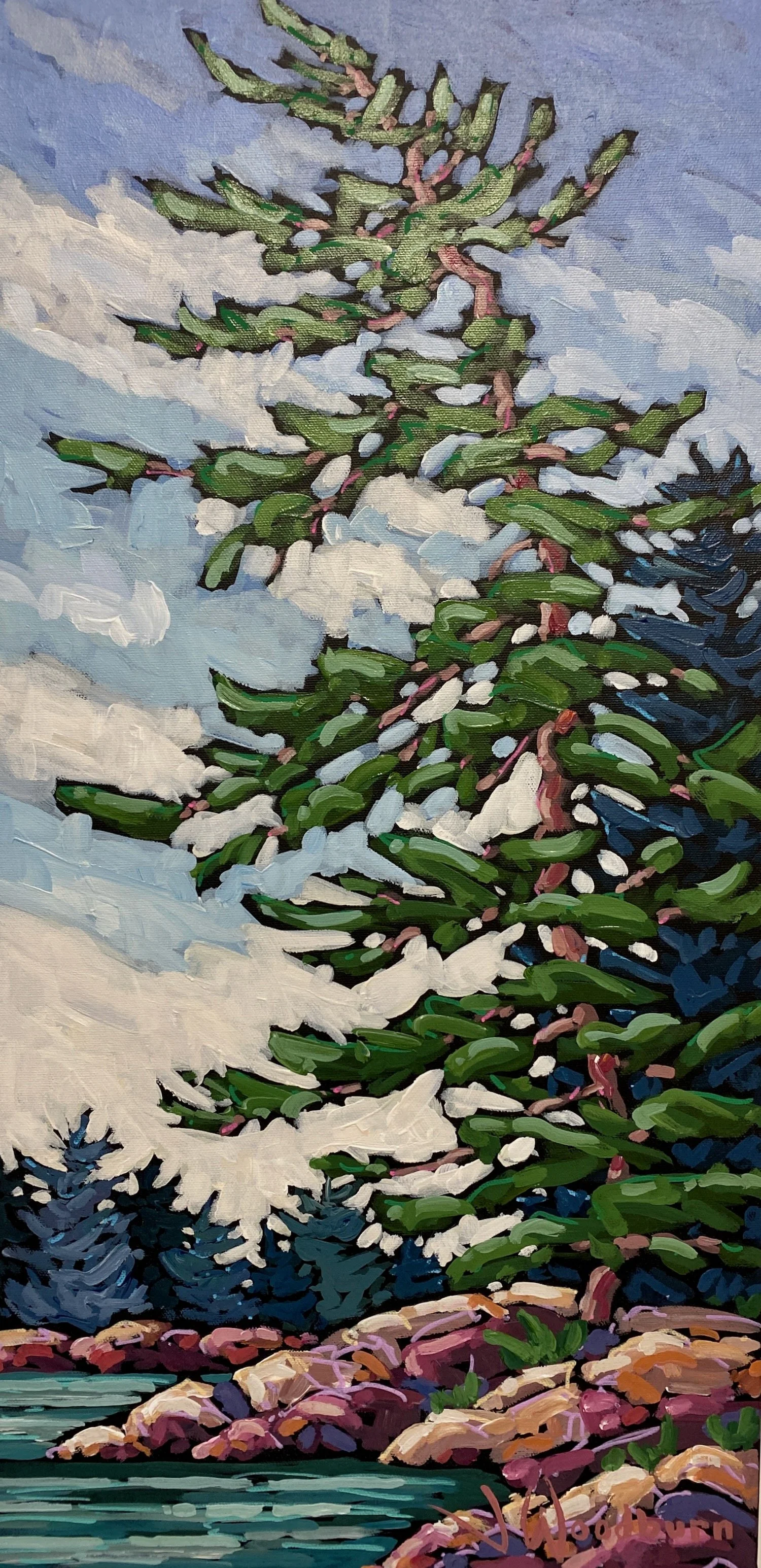 Leaning Into Summer 24"x12" Acrylic on Canvas, Autumn Art Sale at McMichael Gallery $495