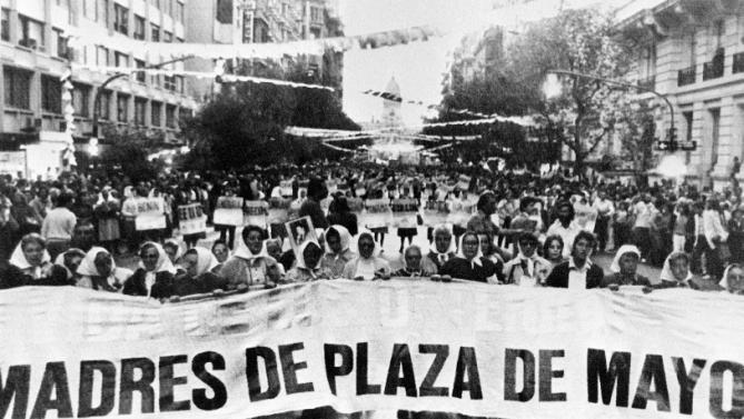 The Mothers of the Plaza de Mayo protest in March 1985 in Buenos Aires. (Courtesy Yahoo News)