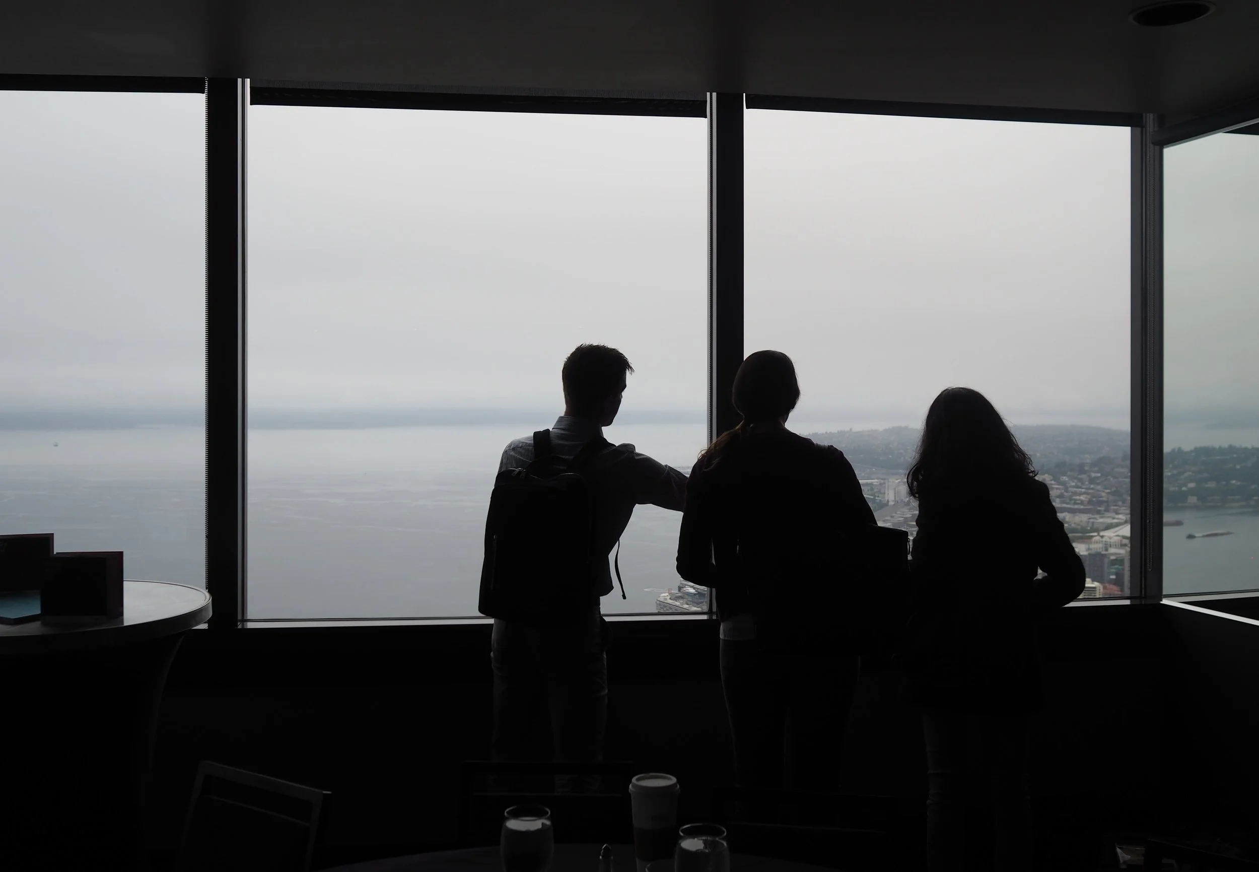 After panelists shared their views on generative research, attendees share a bird's-eye view from the Columbia Tower Club, 75 floors above Seattle.