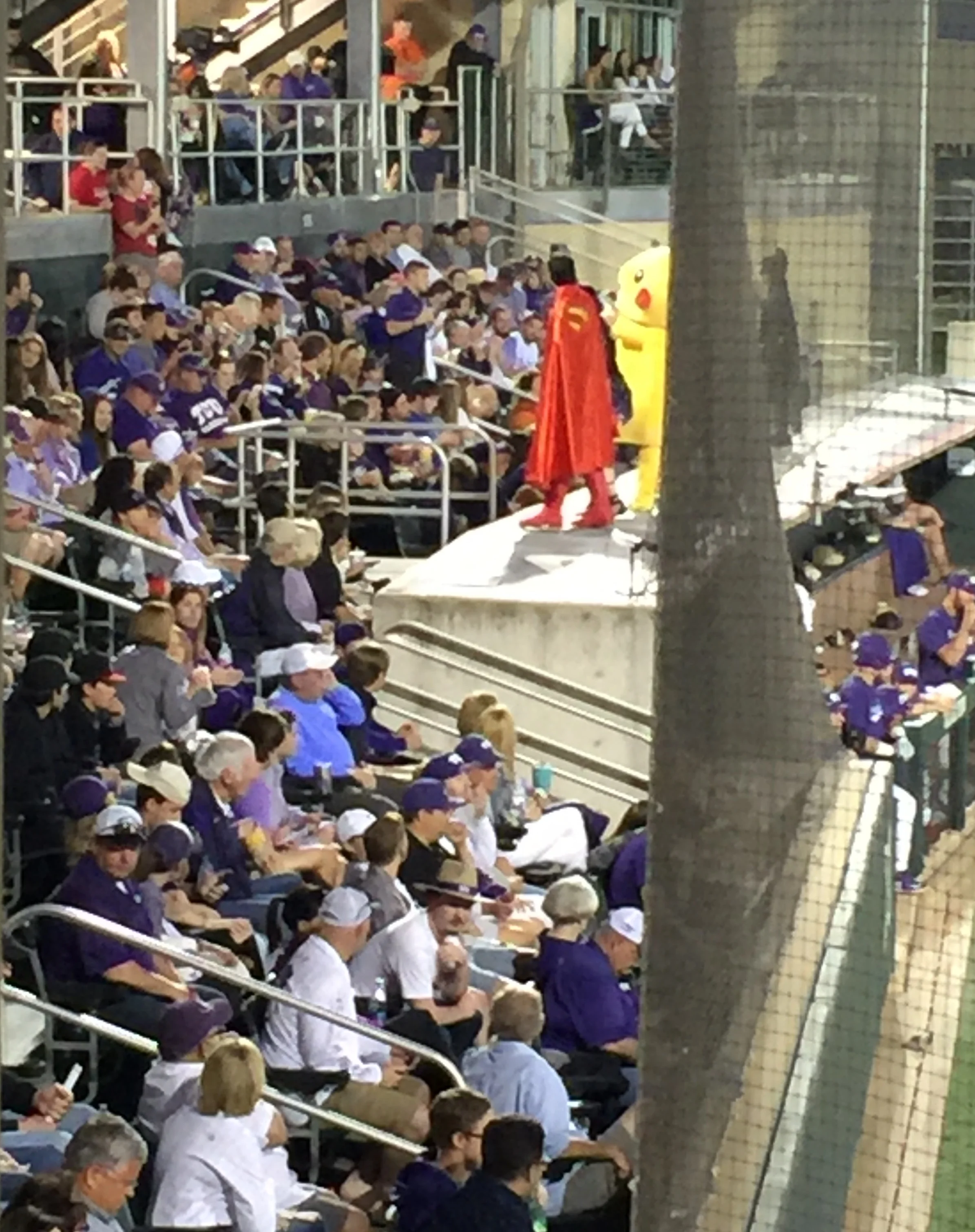 Daniel/Superman helps lead the crowd in cheering for participants in the children's costume contest.