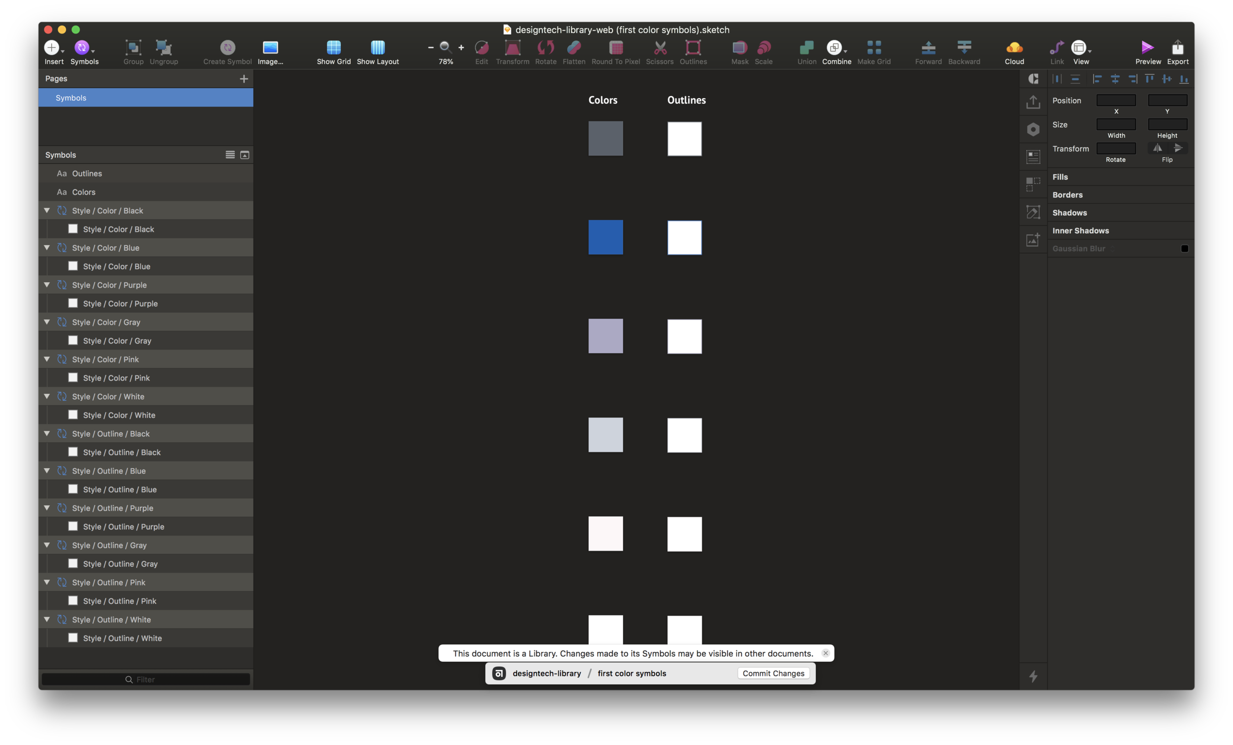 Your symbols page, with swatches now organized.