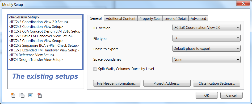 The existing export setups