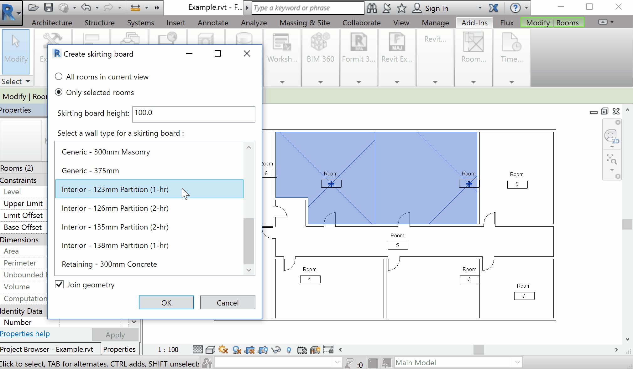 Support room with room boundary lines