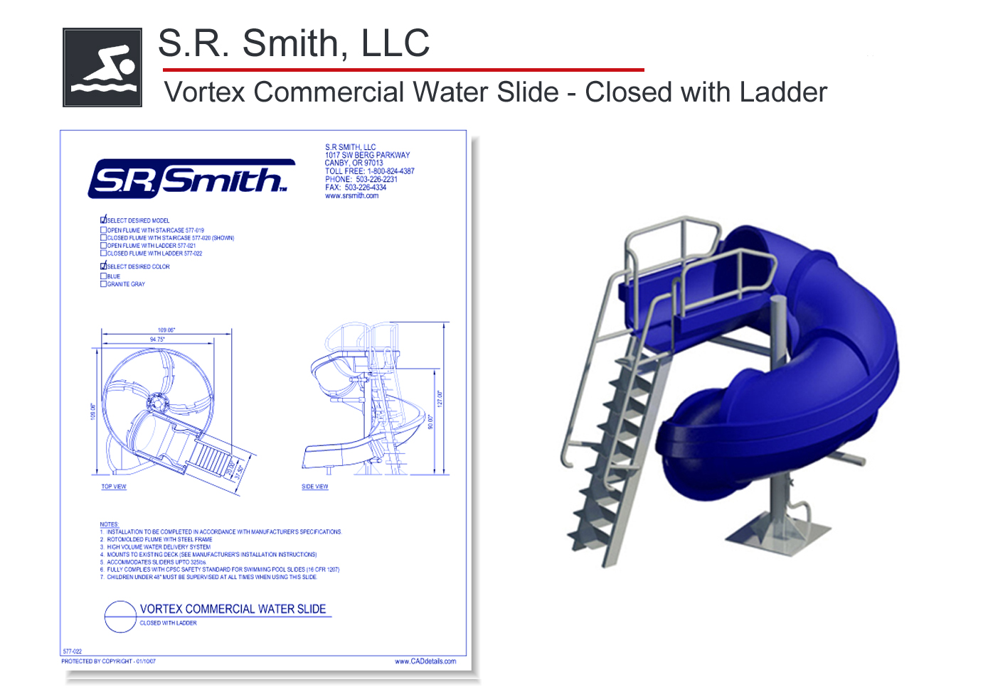 577-022 Vortex Commercial Water Slide- Closed with Ladder