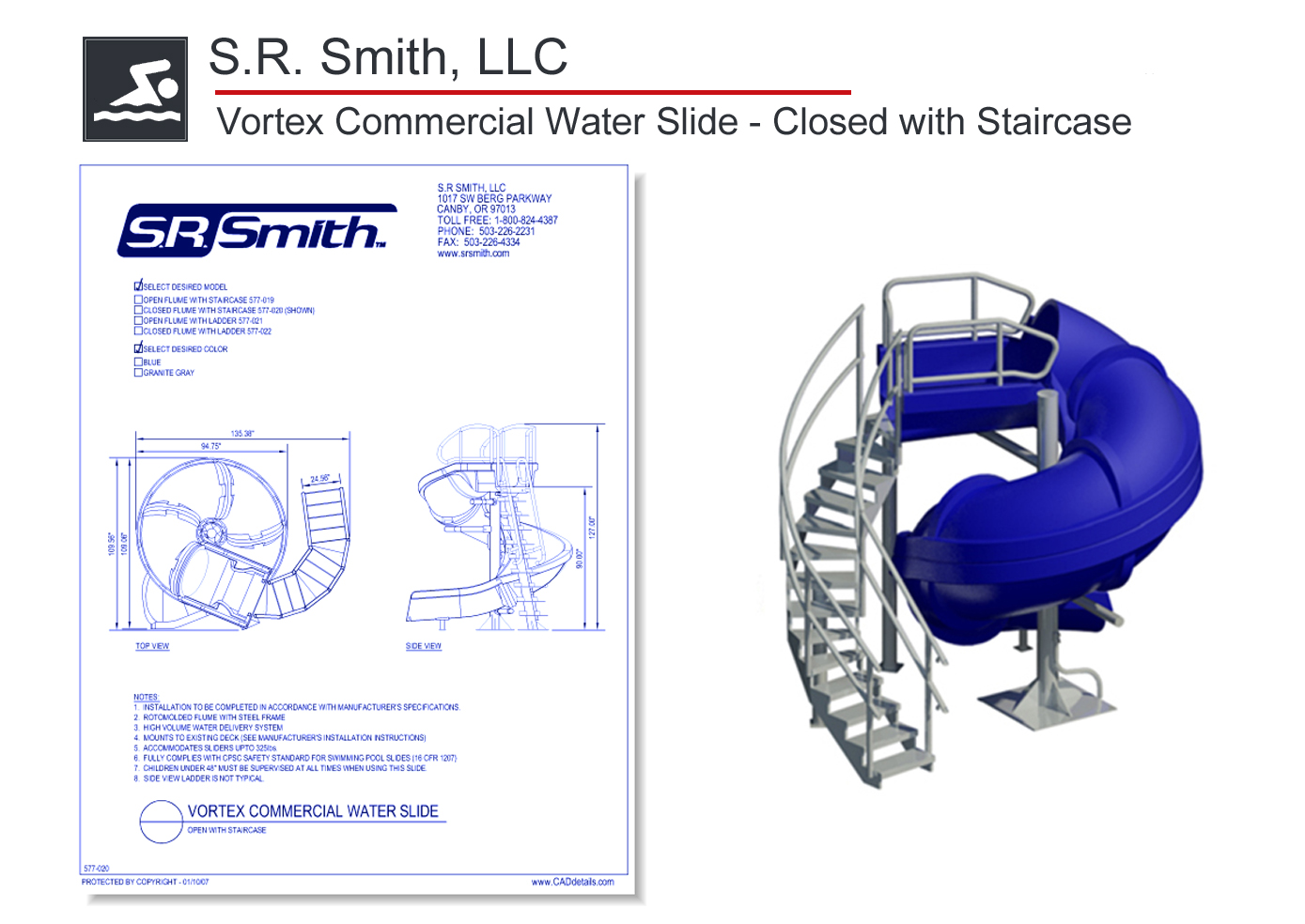 577-020 Vortex Commercial Water Slide - Closed with Staircase