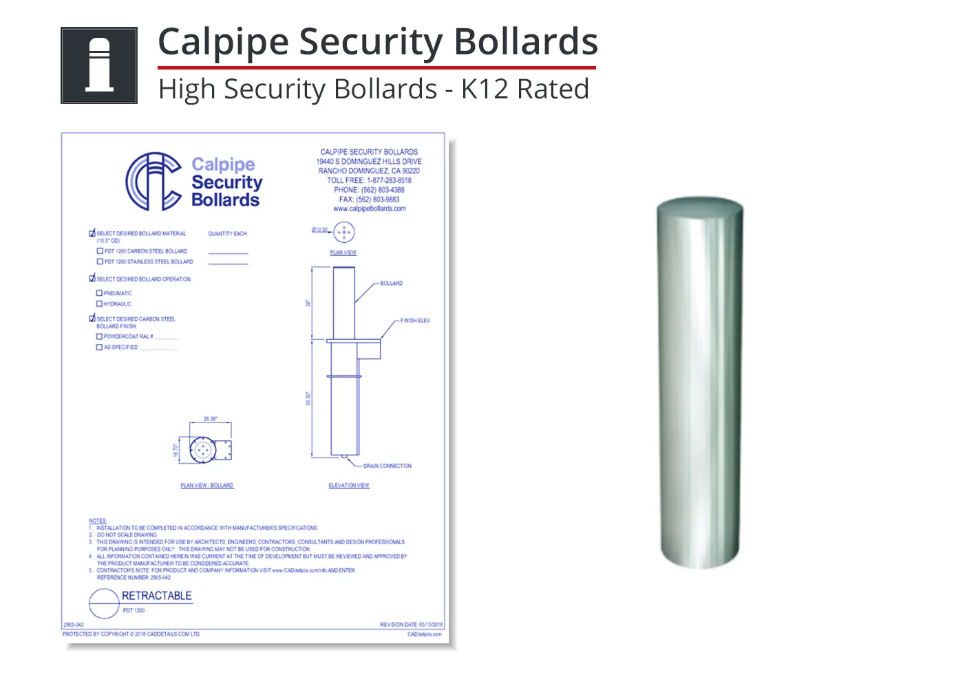 2905-056 K12 Rated Bollard