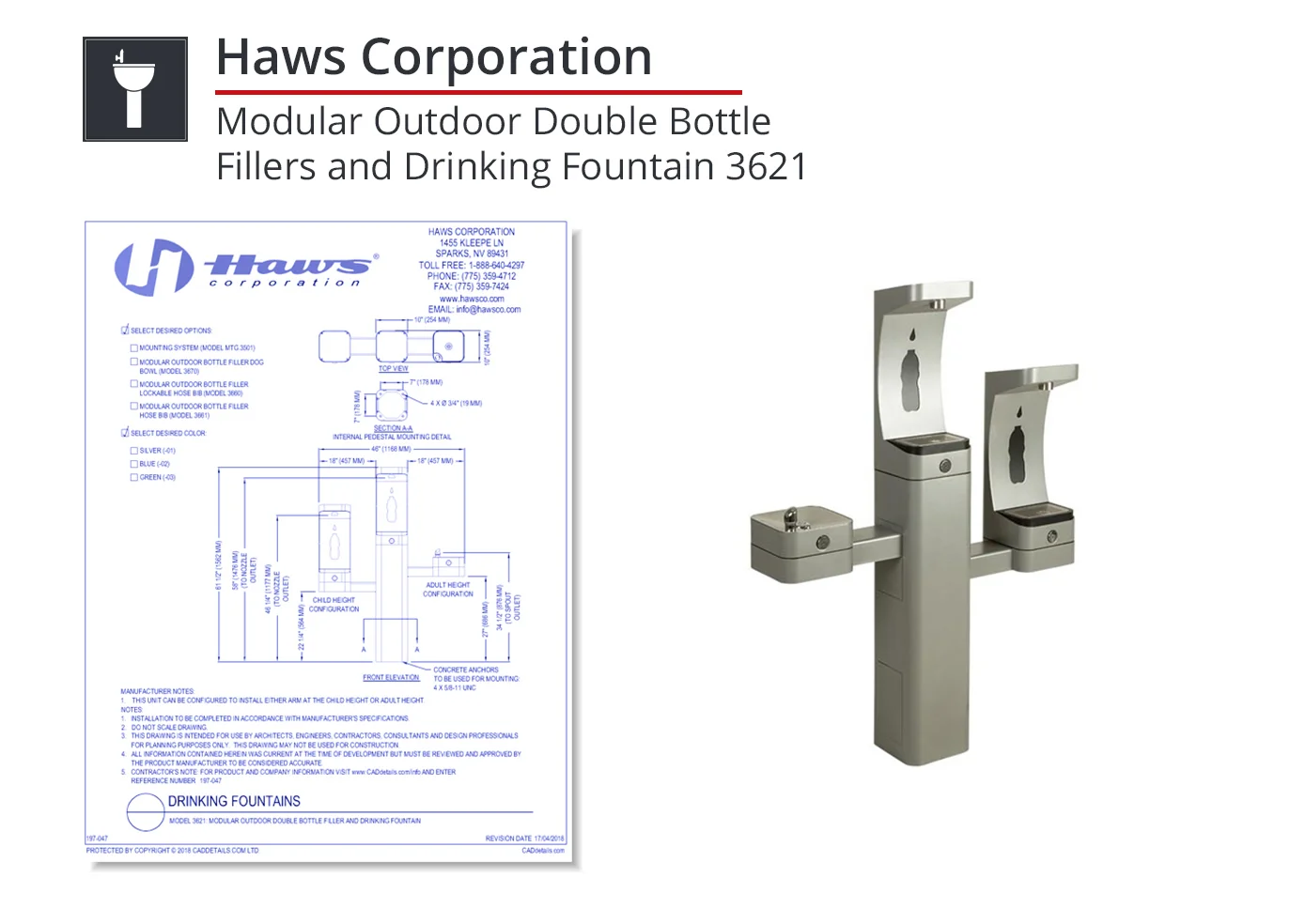 197-047 Modular Outdoor Double Bottle Fillers & Fountain