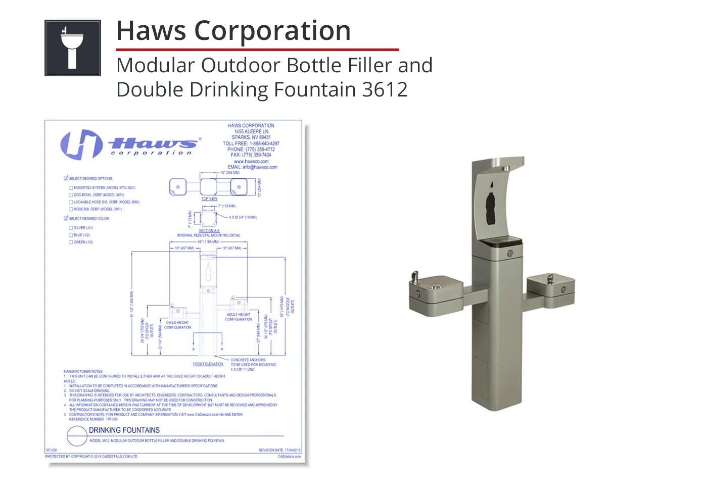 3612 - Modular Outdoor Bottle Filler & Double Fountain