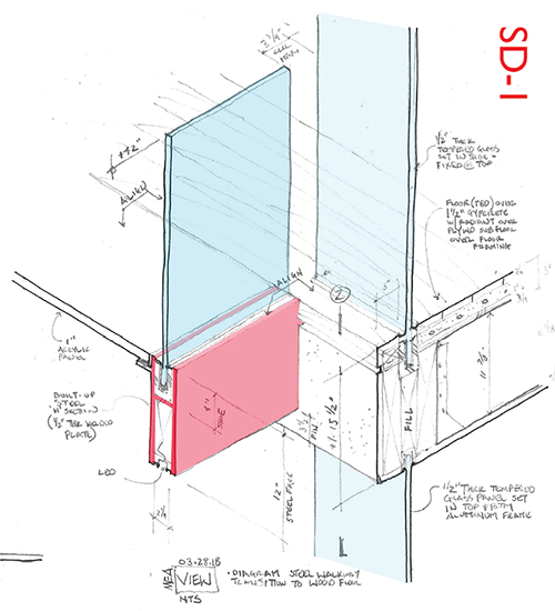 Welded steel plate at top of stair. Image: Mark English Architects