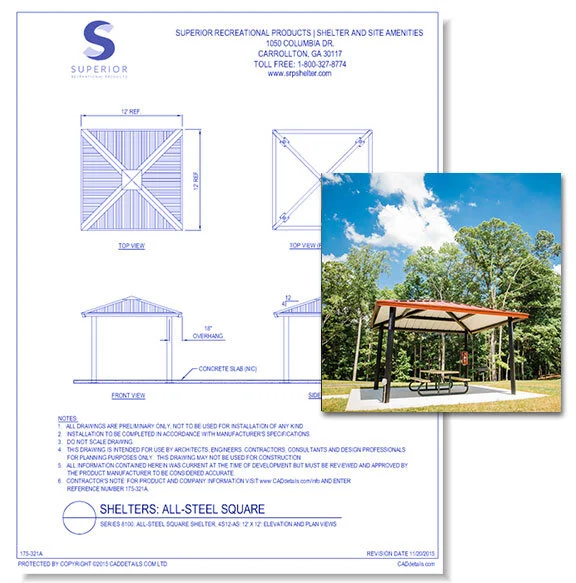 Superior-Recreation-Shelter-and-Site-Amenities-All-Steel-Square-Shelters-Free-CAD-Drawing