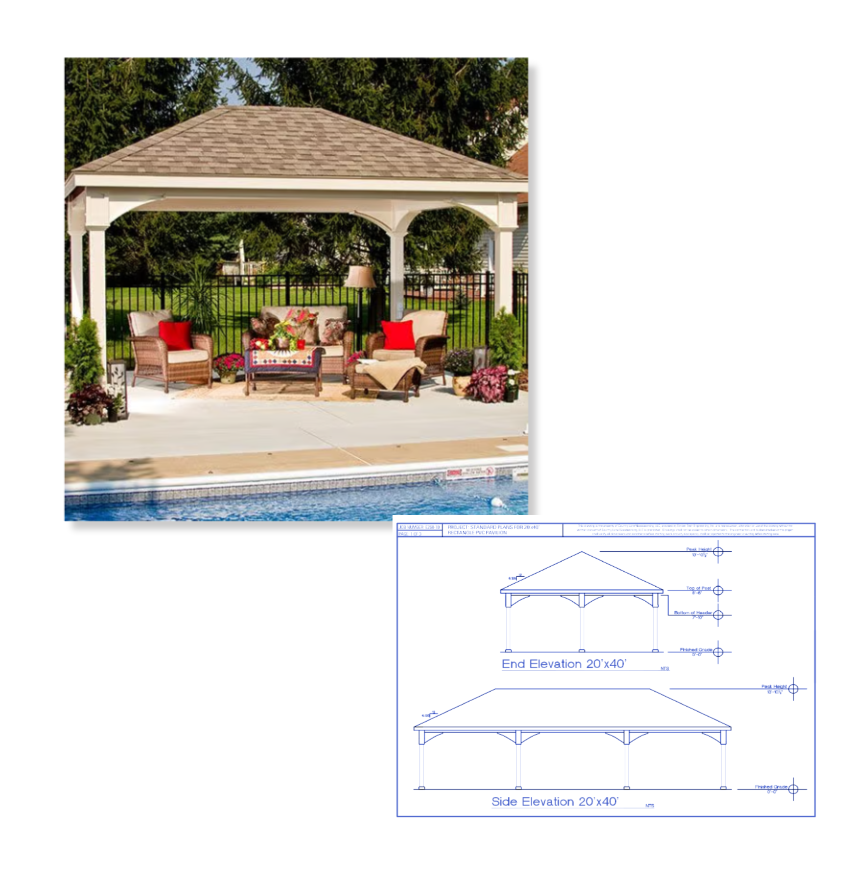Image and CAD drawing of Traditional Vinyl Pavilion