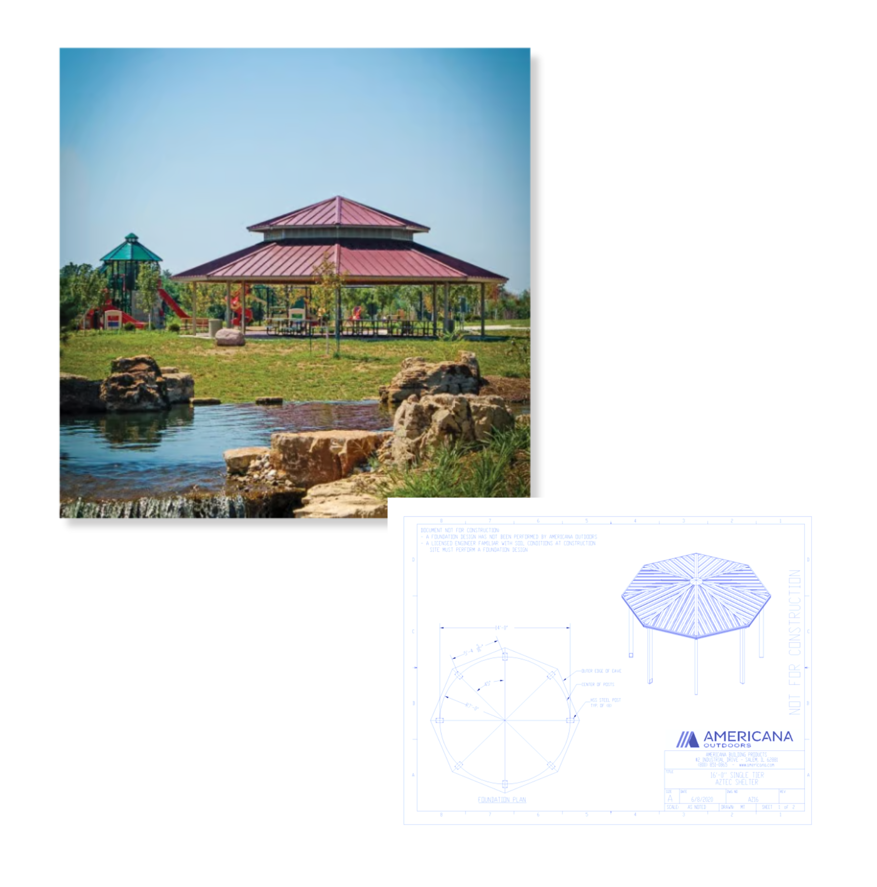 Image and CAD drawing of Aztec Shelter