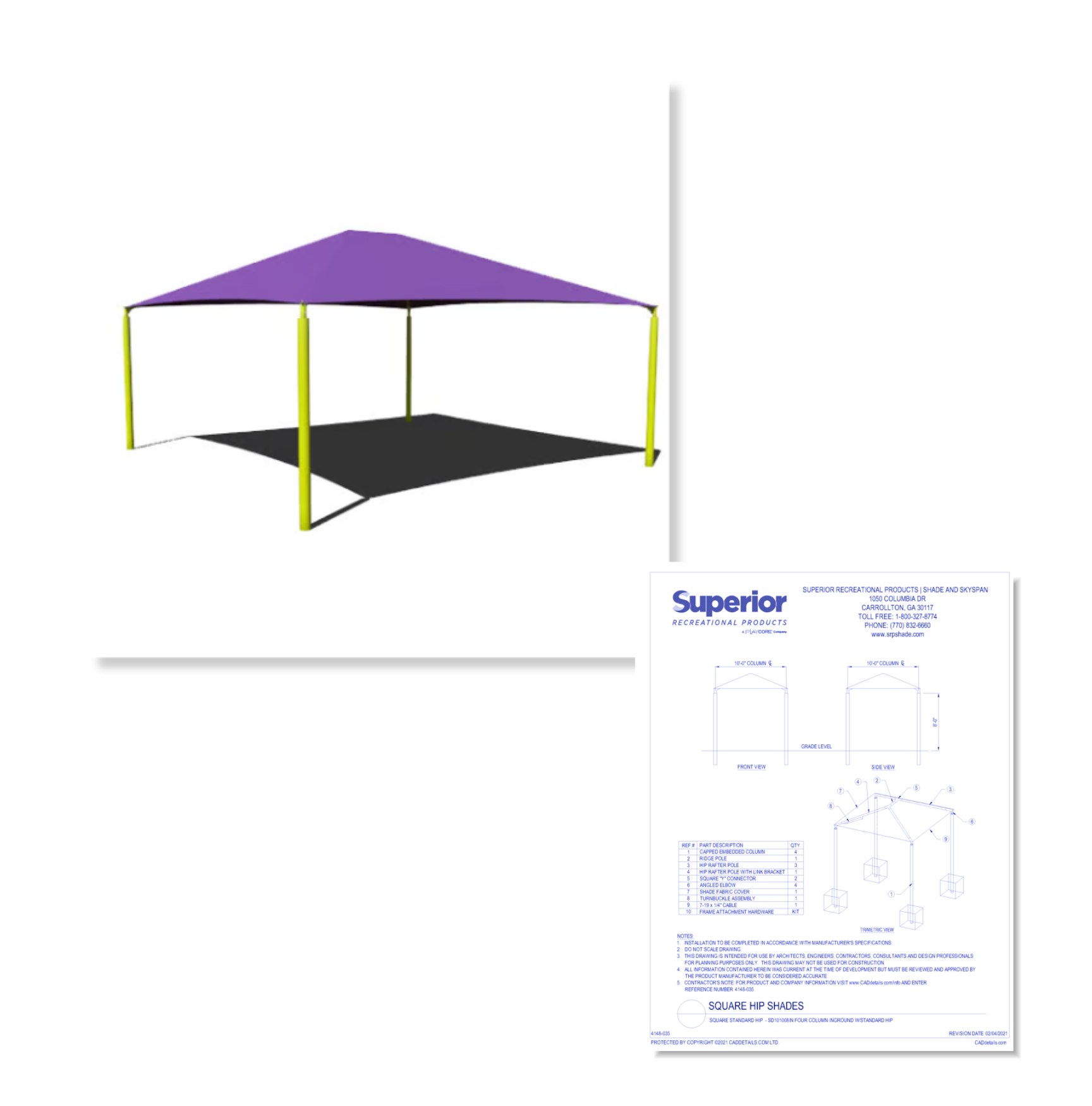 Image and CAD drawing of Square Hip Shades