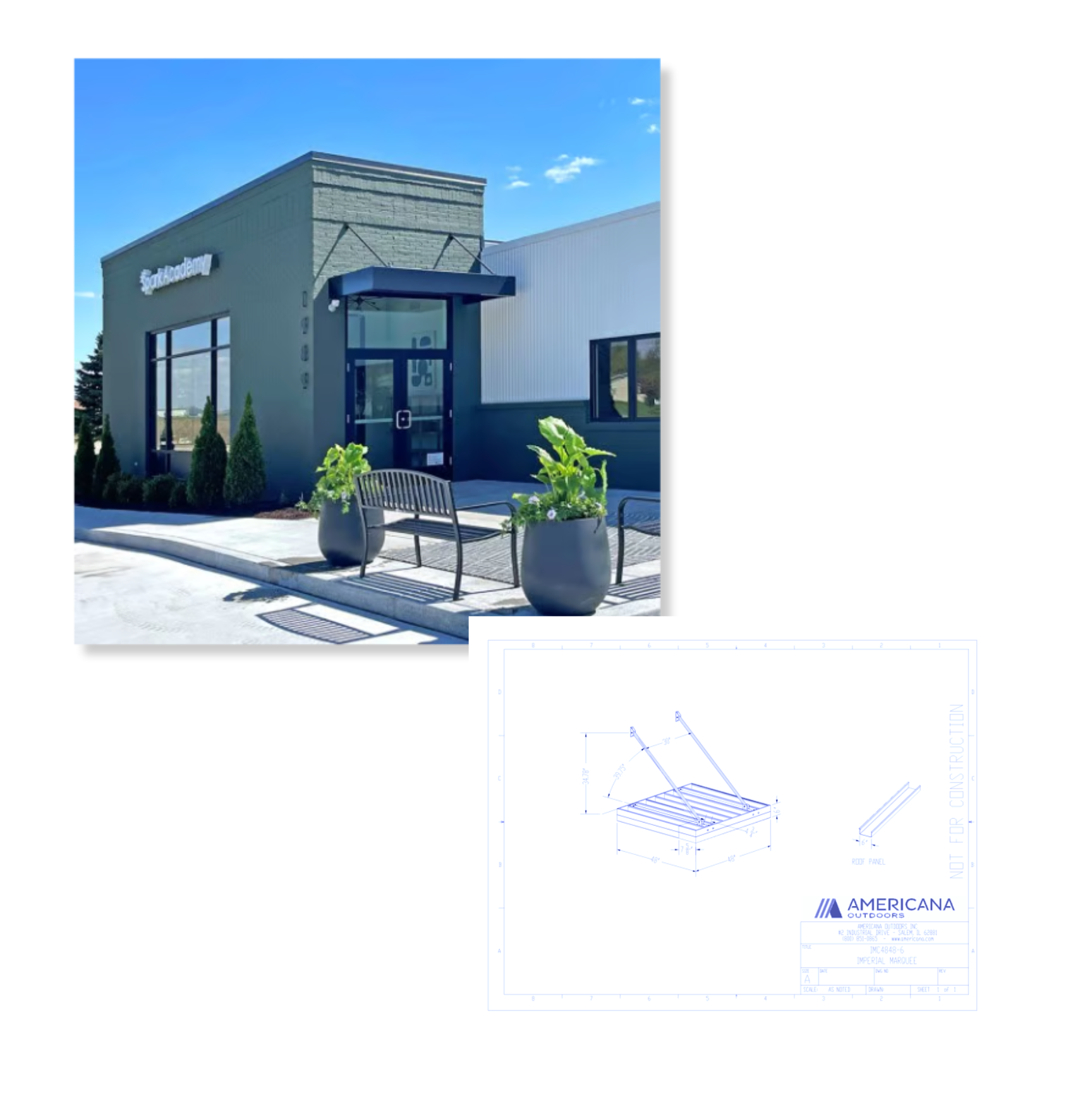 Image and CAD drawing of Imperial Marquee Canopy
