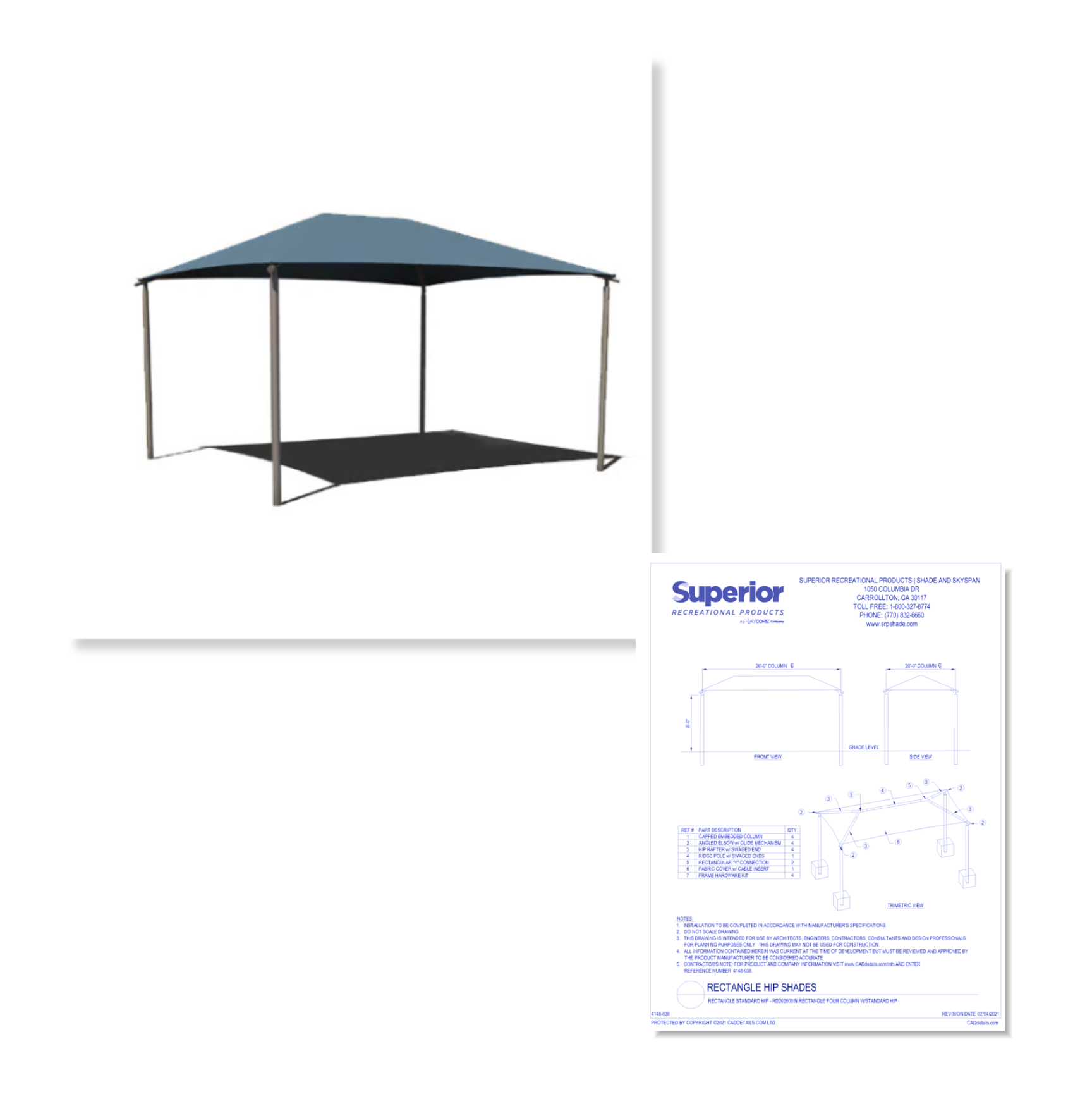 Image and CAD drawing of Rectangle Hip Shades
