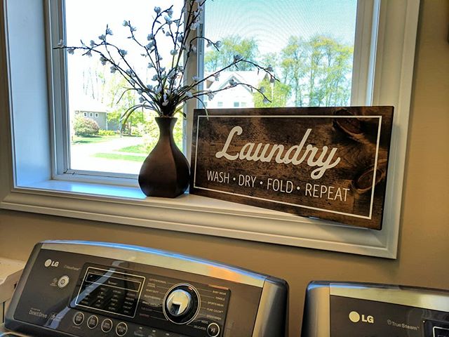 Laundry isn't my favorite. But this sweet little sign makes me smile when I see it! #figboard #figboarddecor #homedecor #indianawoodsigns #laundryishard