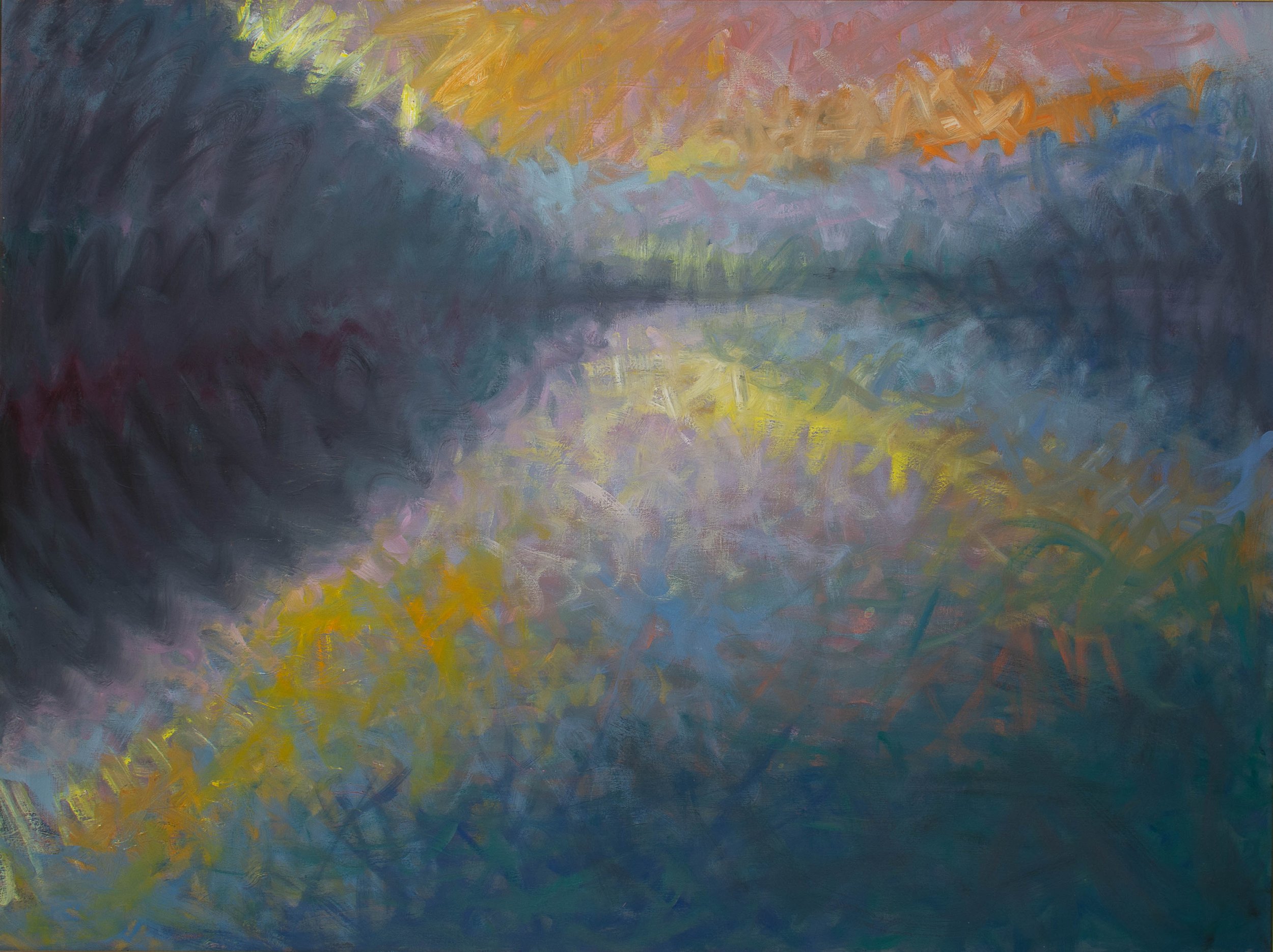    "River Dawn Mist (Lumberville Bridge View)"  1993 30” x 40” Oil on Canvas $9,000  