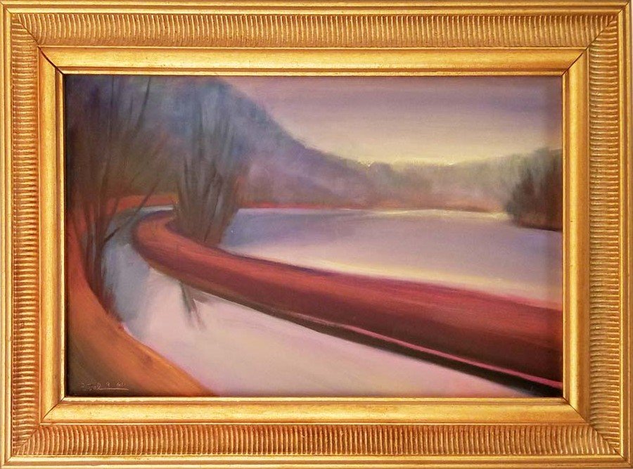    "Red Towpath, Point Pleasant"  1991 9.5” x 16” Oil on Masonite    $1,500  