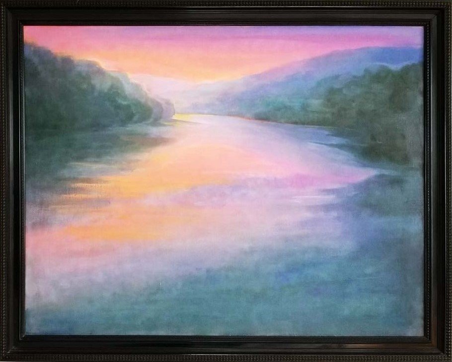   "River Dawn from Lumberville, PA"  2023 28” x 36” Oil on Linen $7,500  