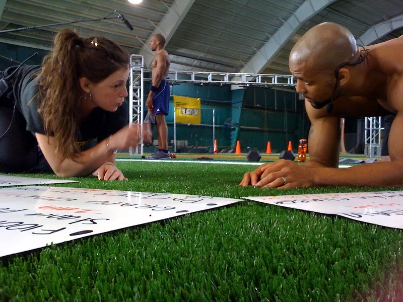 Coach Jessica, Shaun T, Coach Bingham on the set for “Insanity the Asylum” changing programing on the fly.