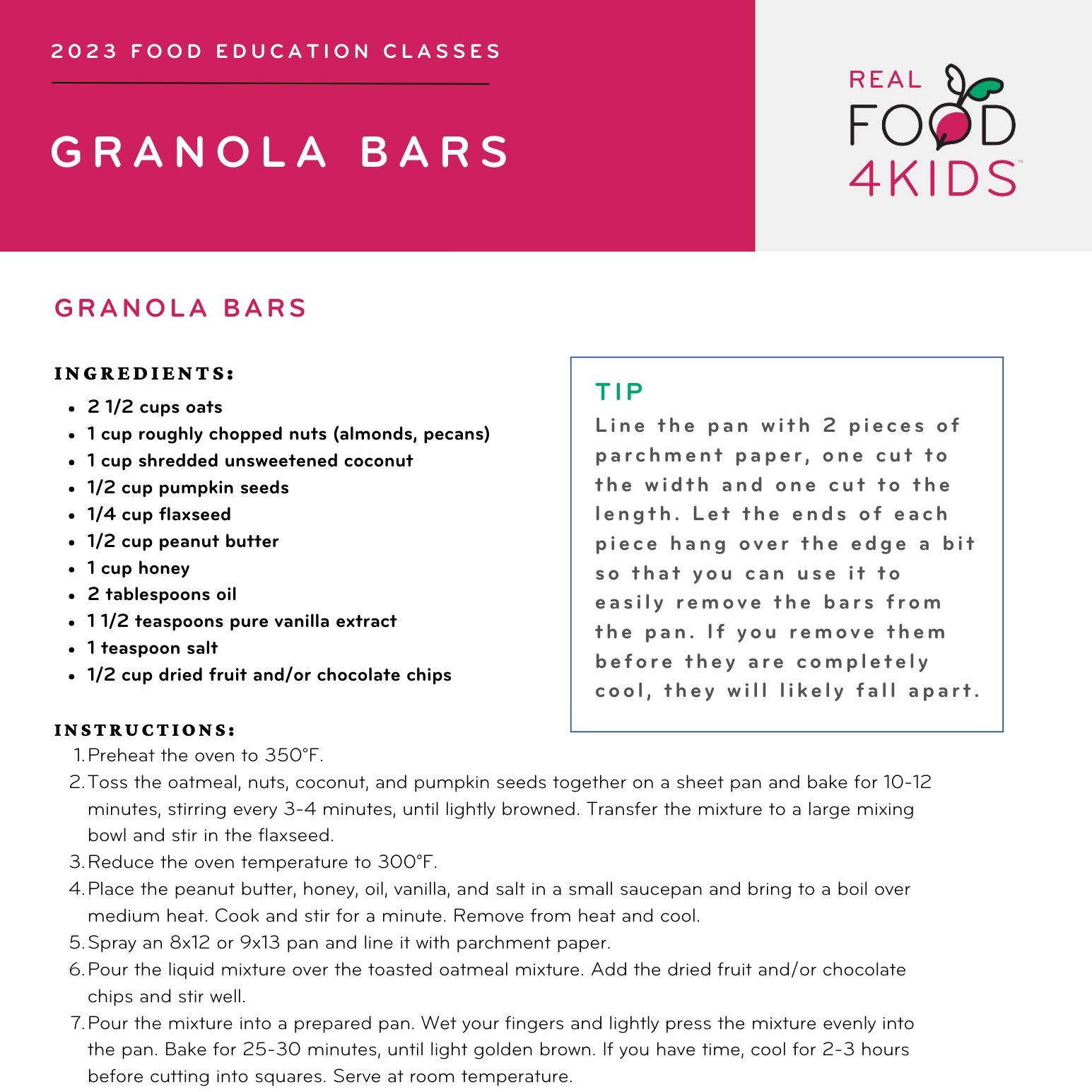 RECIPE: GRANOLA BARS