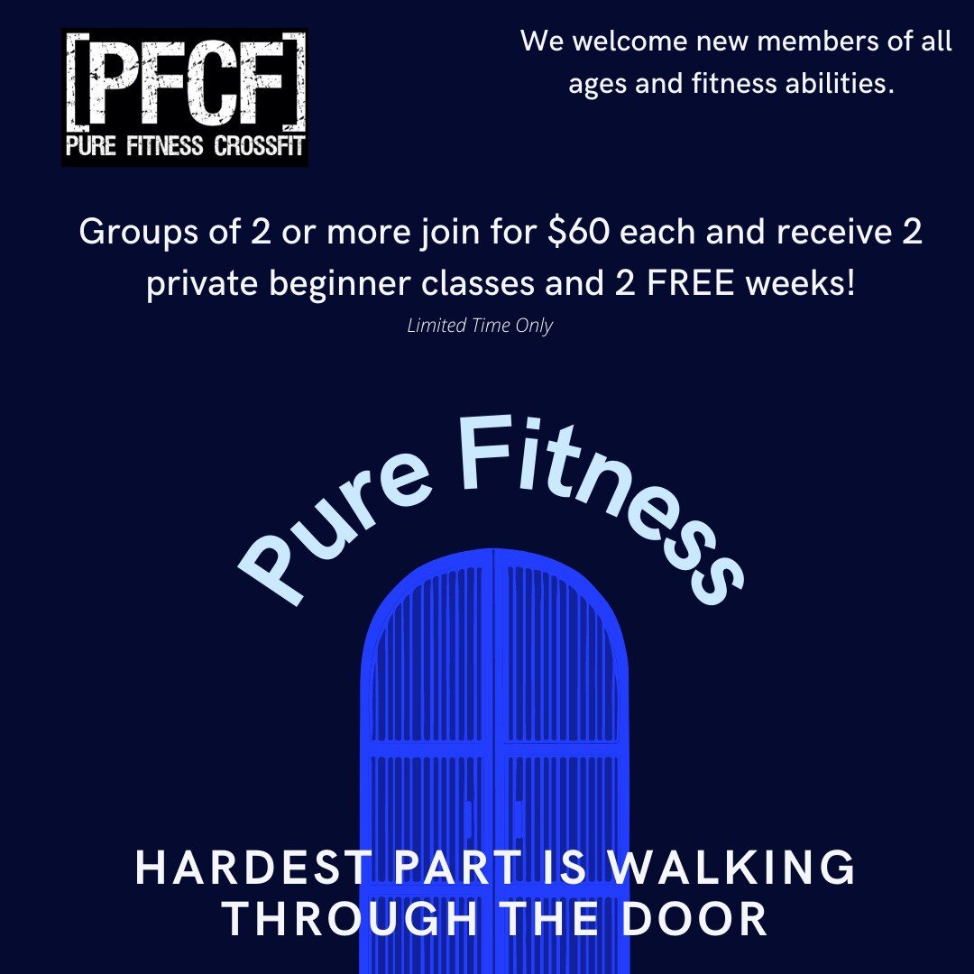 Never a better time to come check out Pure Fitness. Get two private sessions to familiar yourself with the gym and then you are set for 2 weeks of unlimited classes. You can decide if you love it or...if you love it! 
Valid until April 30. 
Tag a fri