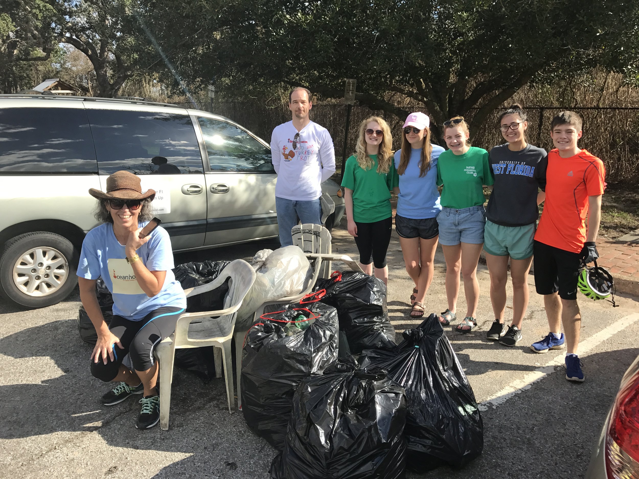What a difference a week makes - shorts on a beautiful day for 33 volunteers to pick up 296 lbs of trash. New addition to the usual cig buts, styrfoam and beverage containers were 3 lawn chairs.