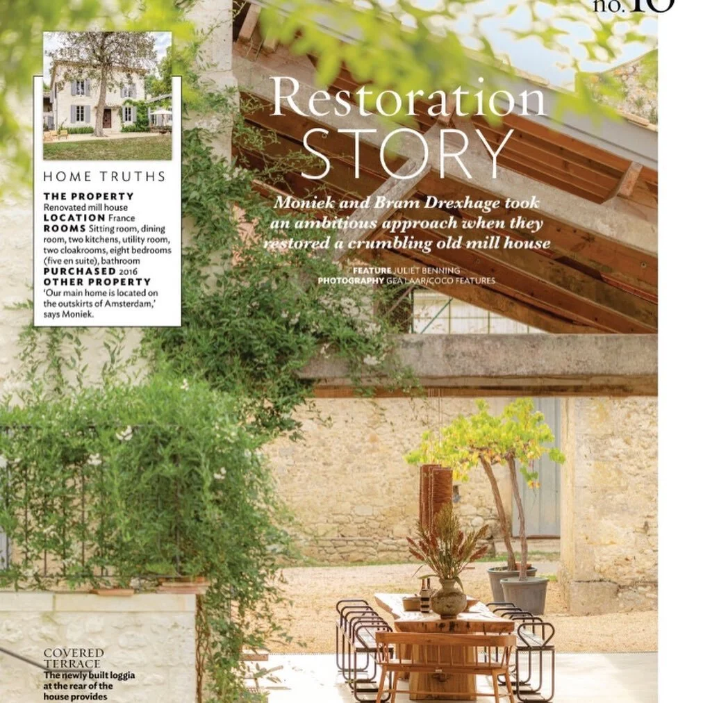 **Bliss among the sunflowers** What a treat to be able to revisit (sadly not IRL) Moniek and Bram&rsquo;s mill house for the July issue of 25 Beautiful Homes. A masterful restoration, the old buildings are surrounded by sunflower fields and there&rsq