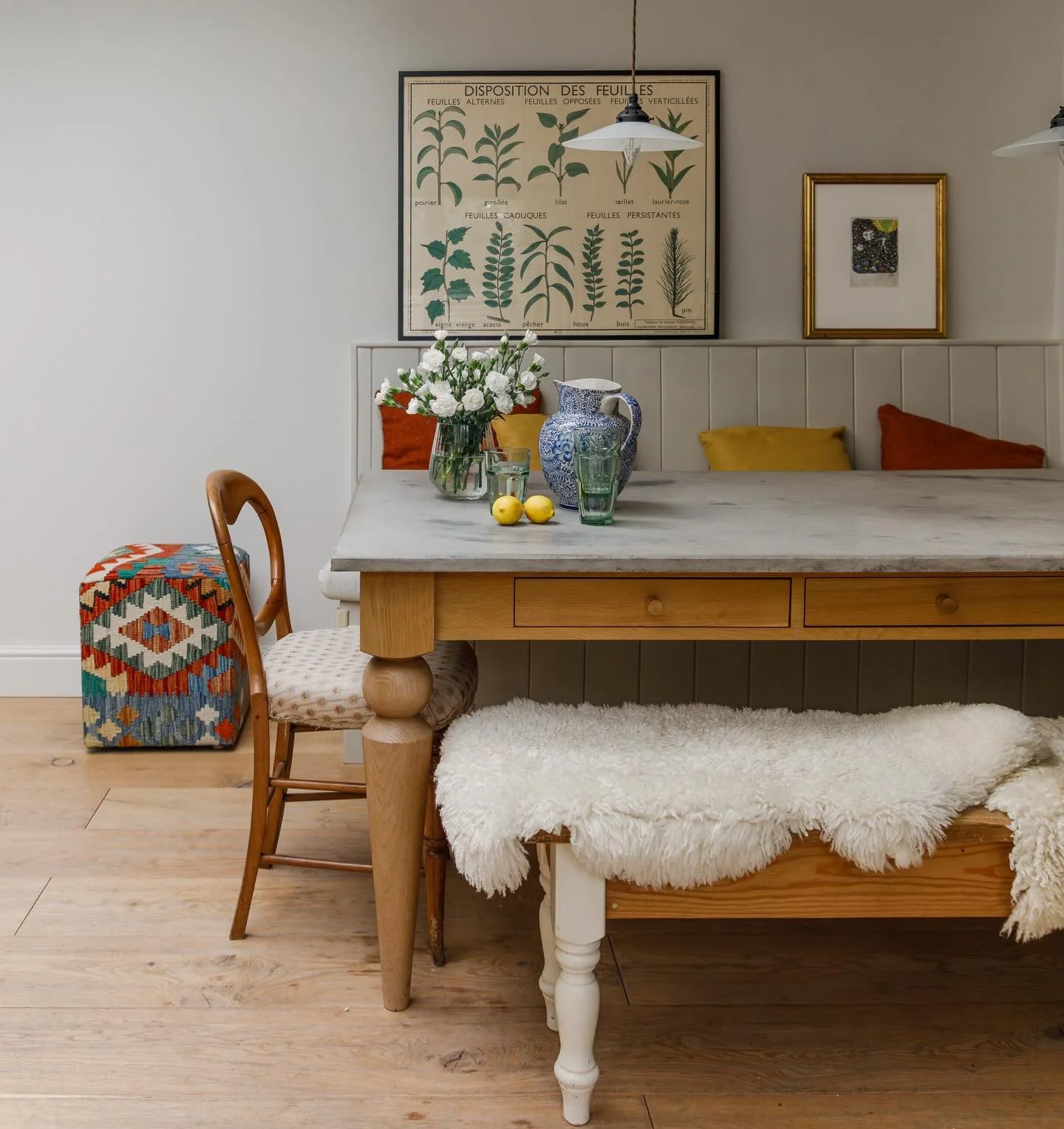 Another shot of the kitchen in W12 by @_nataubry_ 
The concrete topped &lsquo;cooks table&rsquo; was Heals via eBay. I love an antique balloon back chair and I&rsquo;ve got lots of them. The flat is available to rent. Happy Friday everyone! 
.
.
.
#m