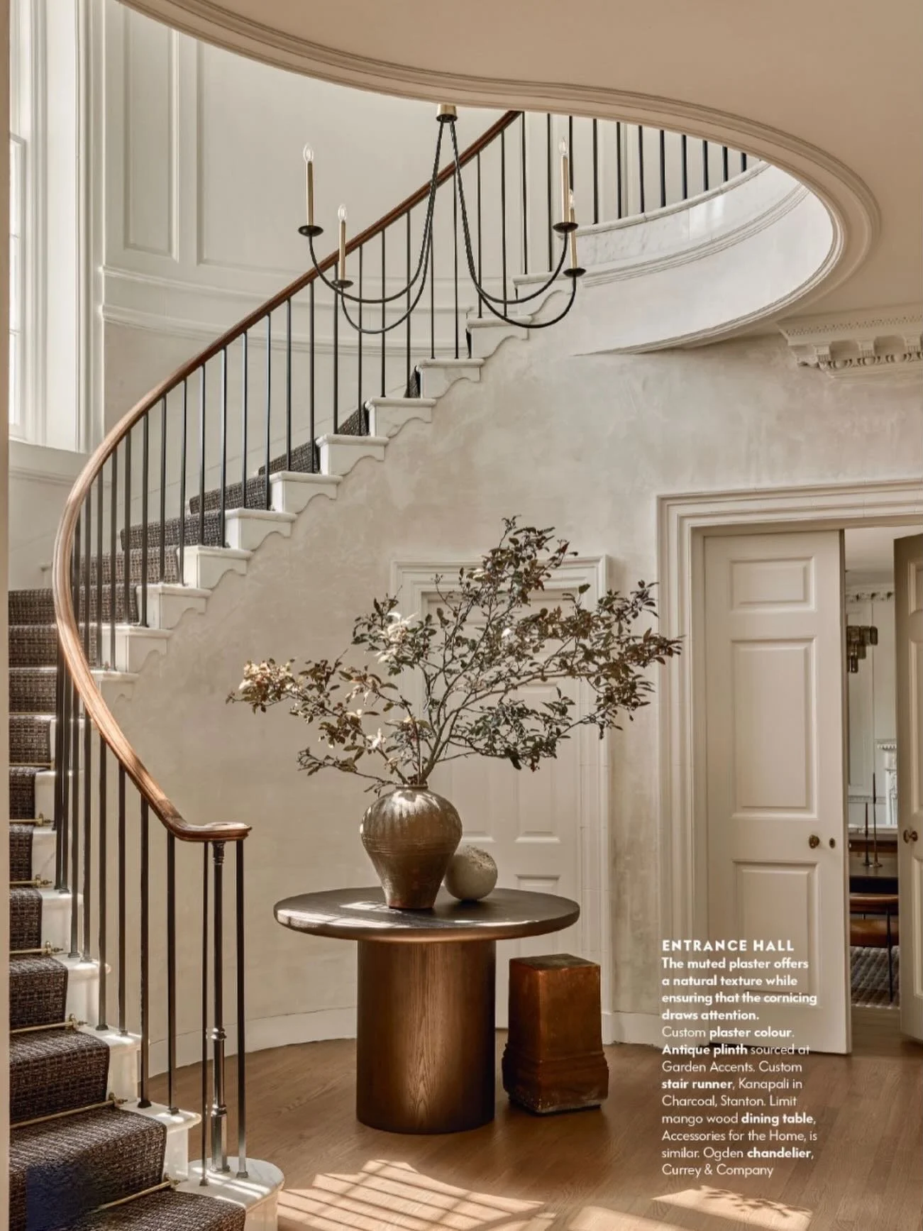 **Ahead of the curve** This beautiful staircase is one of the striking details of a project by @haldonhousedesign house that I wrote about for The American Home Style Handbook. The home is a Georgian revival property designed by Horace Trumbauer (he 