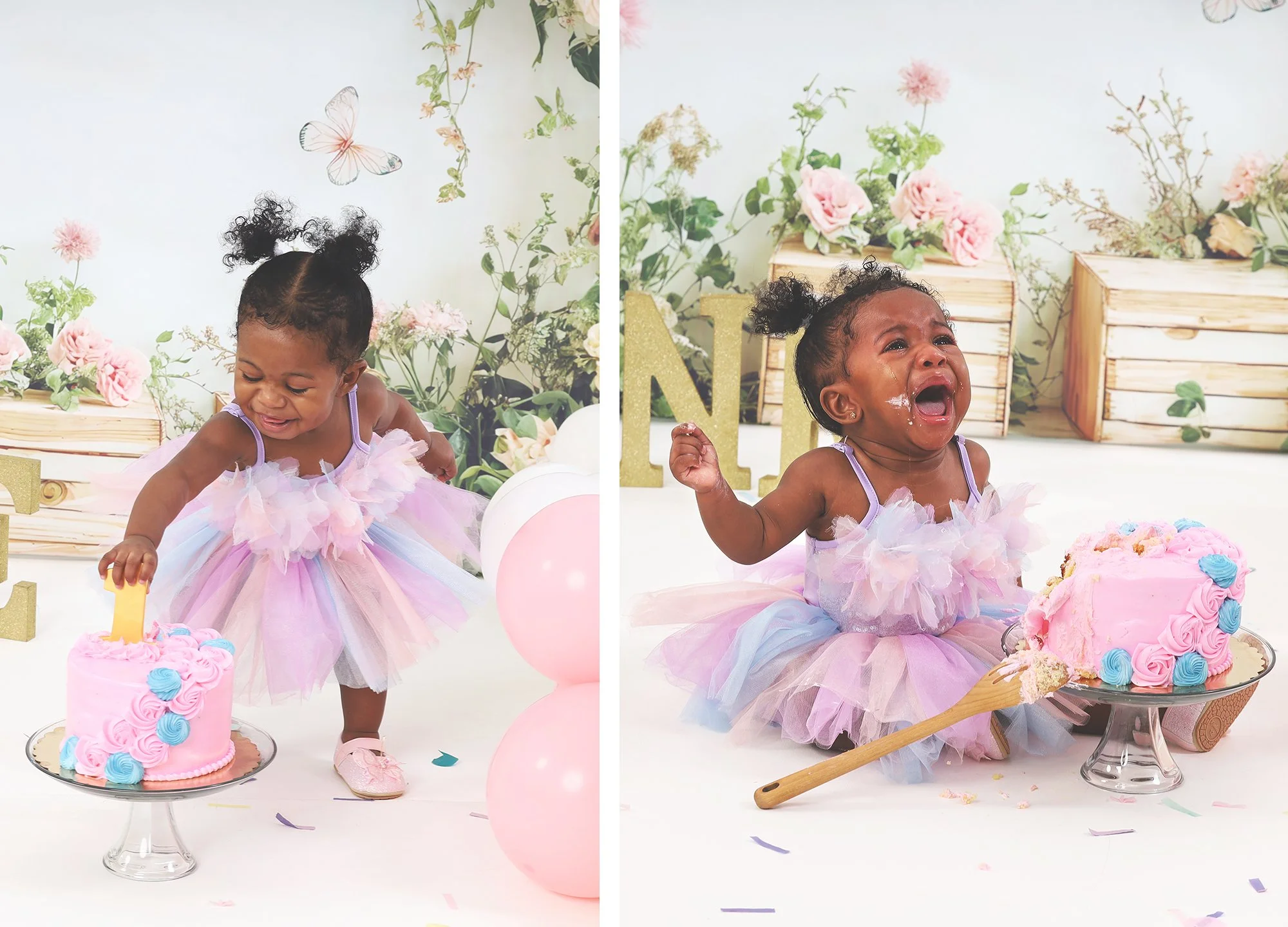 crying baby at photo studio cake smash session. Westchester New York