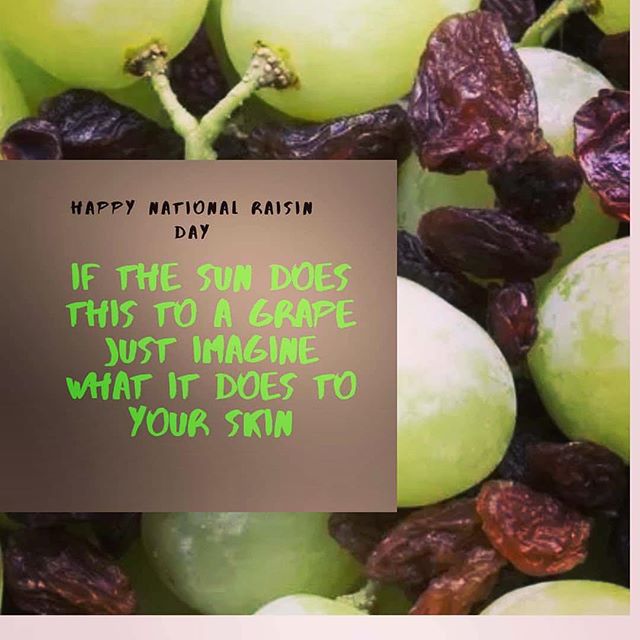 Day 6 | Repost
.
.
Repost from @dermboston 
Happy National Raisin Day!
If the sun does this to a grape imagine what it does to your skin.
Raisins are grape but no one wants to look like one.  90% of skin aging is from the sun.  Please, protect your s