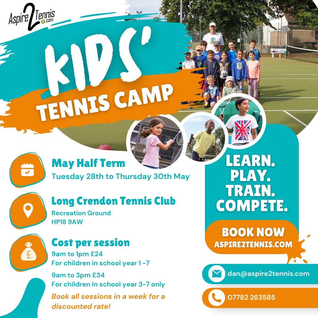Our kids' tennis camps are back for the upcoming half term break. 

If your child is passionate about tennis or simply looking to try something new, our camps are the perfect opportunity for them to dive into a fun-filled learning and skill-building 
