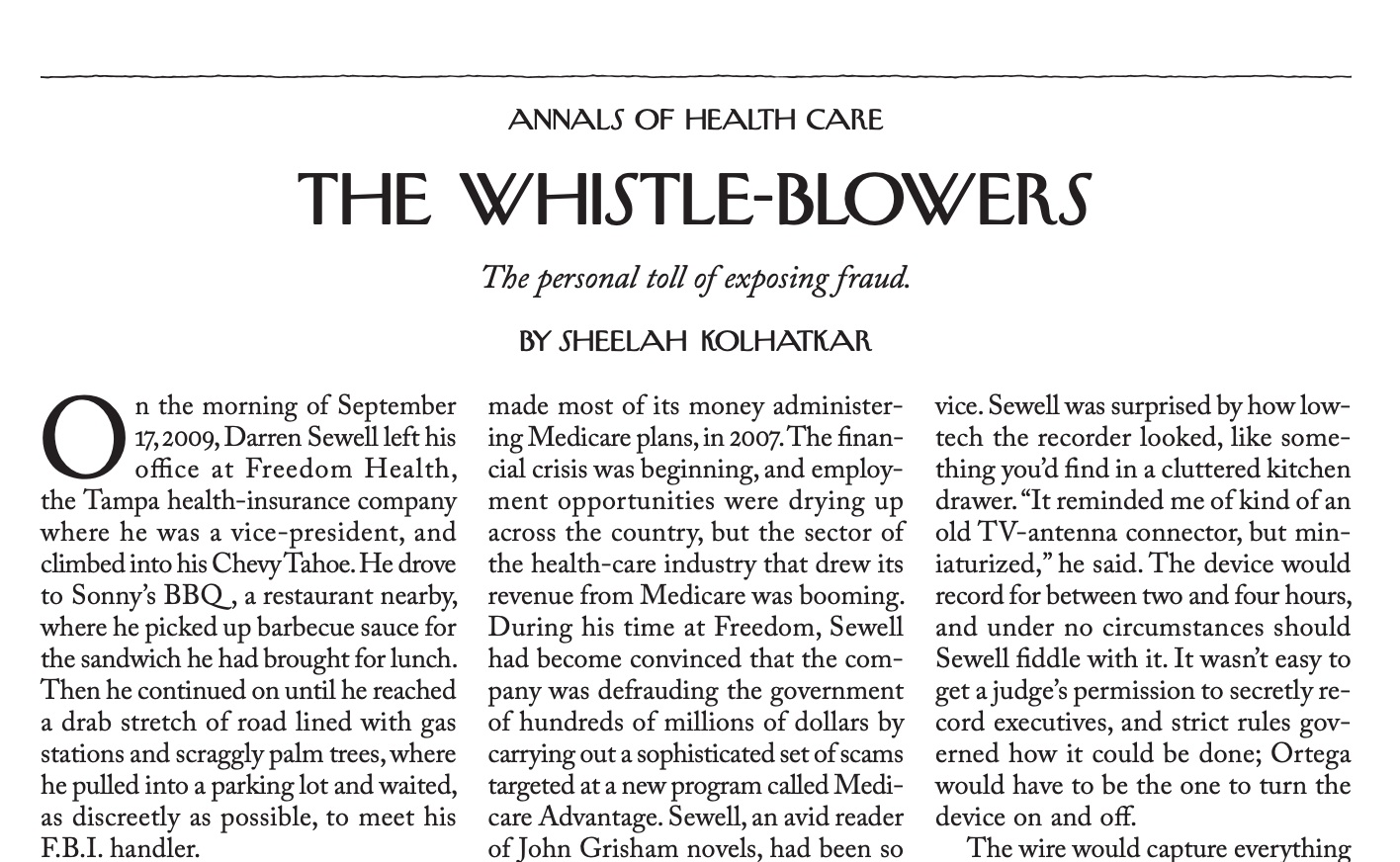 The Whistleblowers • The Personal Toll of Exposing Fraud • The New Yorker